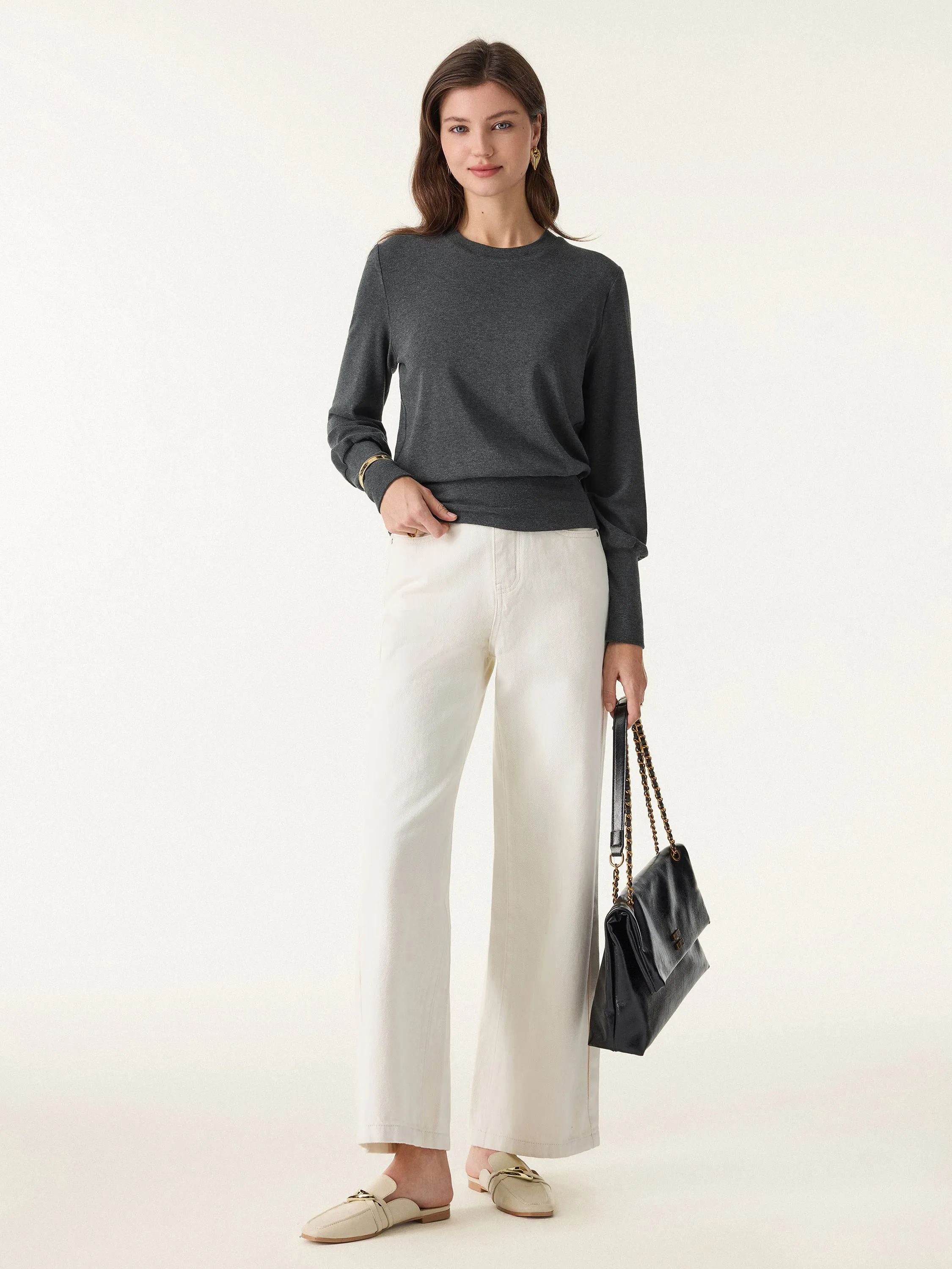 Elevated Crewneck Brushed Brami with Banded Hem sold by OGLmove product image thumbnail 3