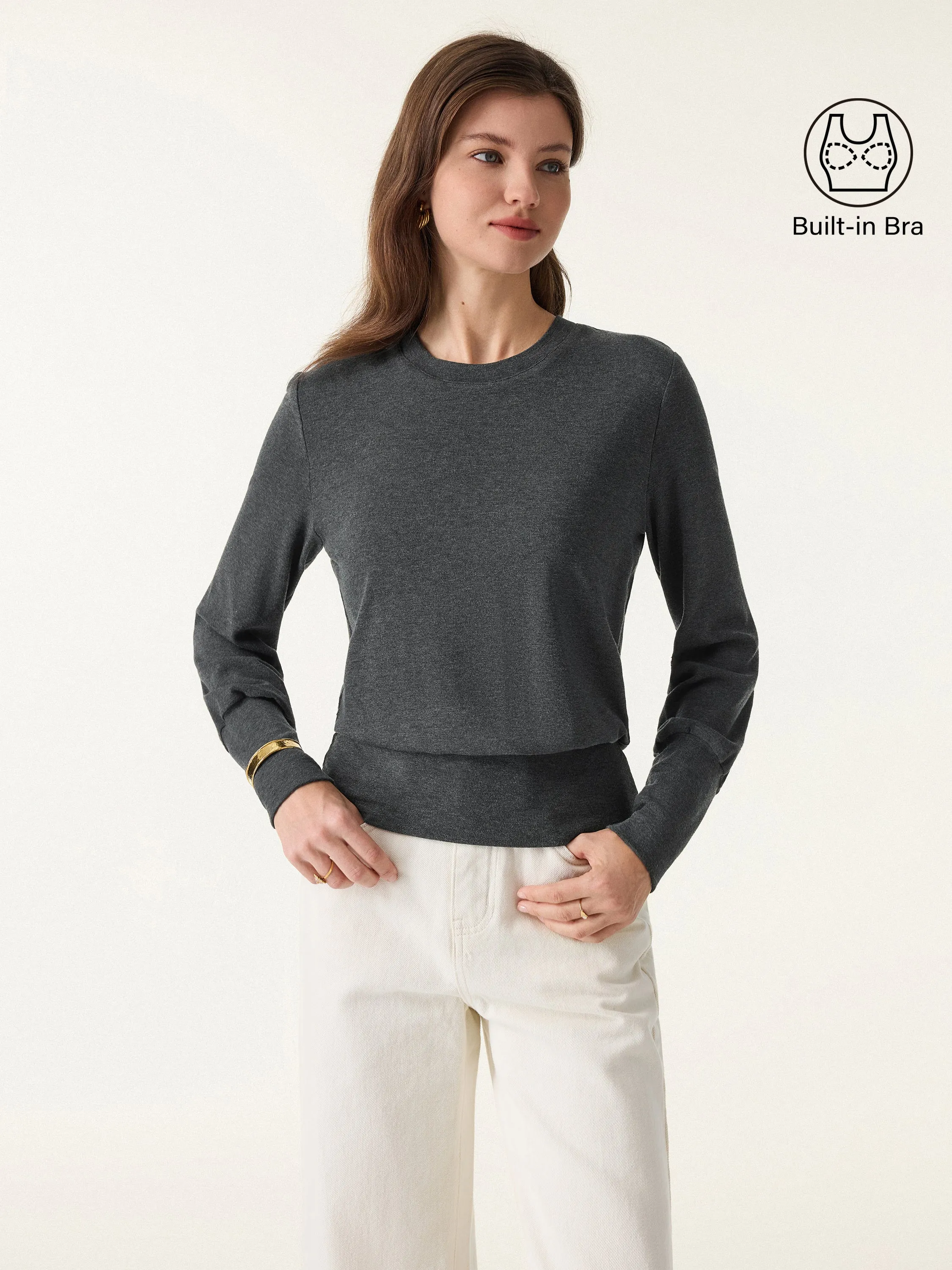 Elevated Crewneck Brushed Brami with Banded Hem sold by OGLmove product image thumbnail 4