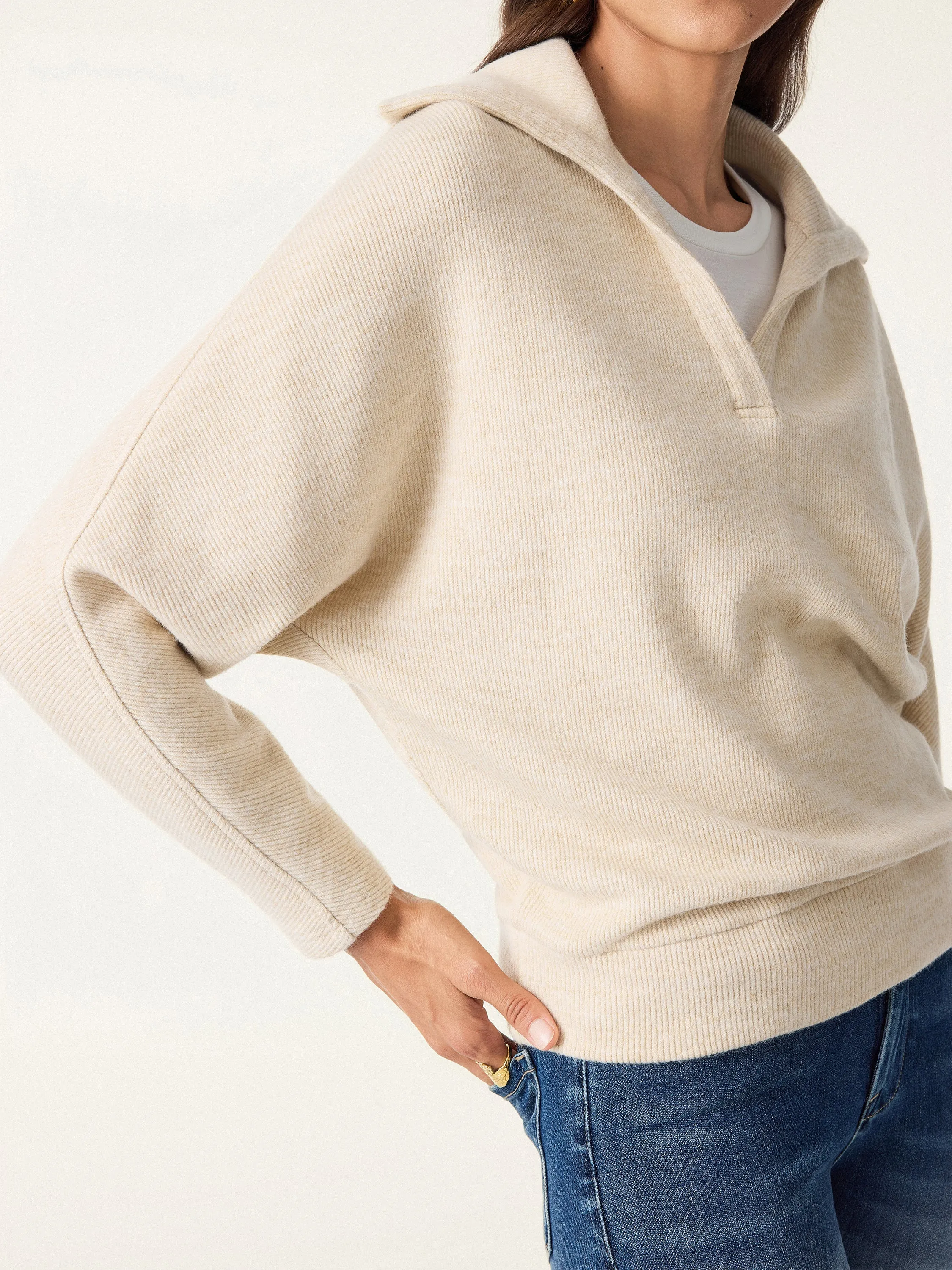 Cozy Collared V-Neck Batwing Sleeve Pullover sold by OGLmove product image thumbnail 5