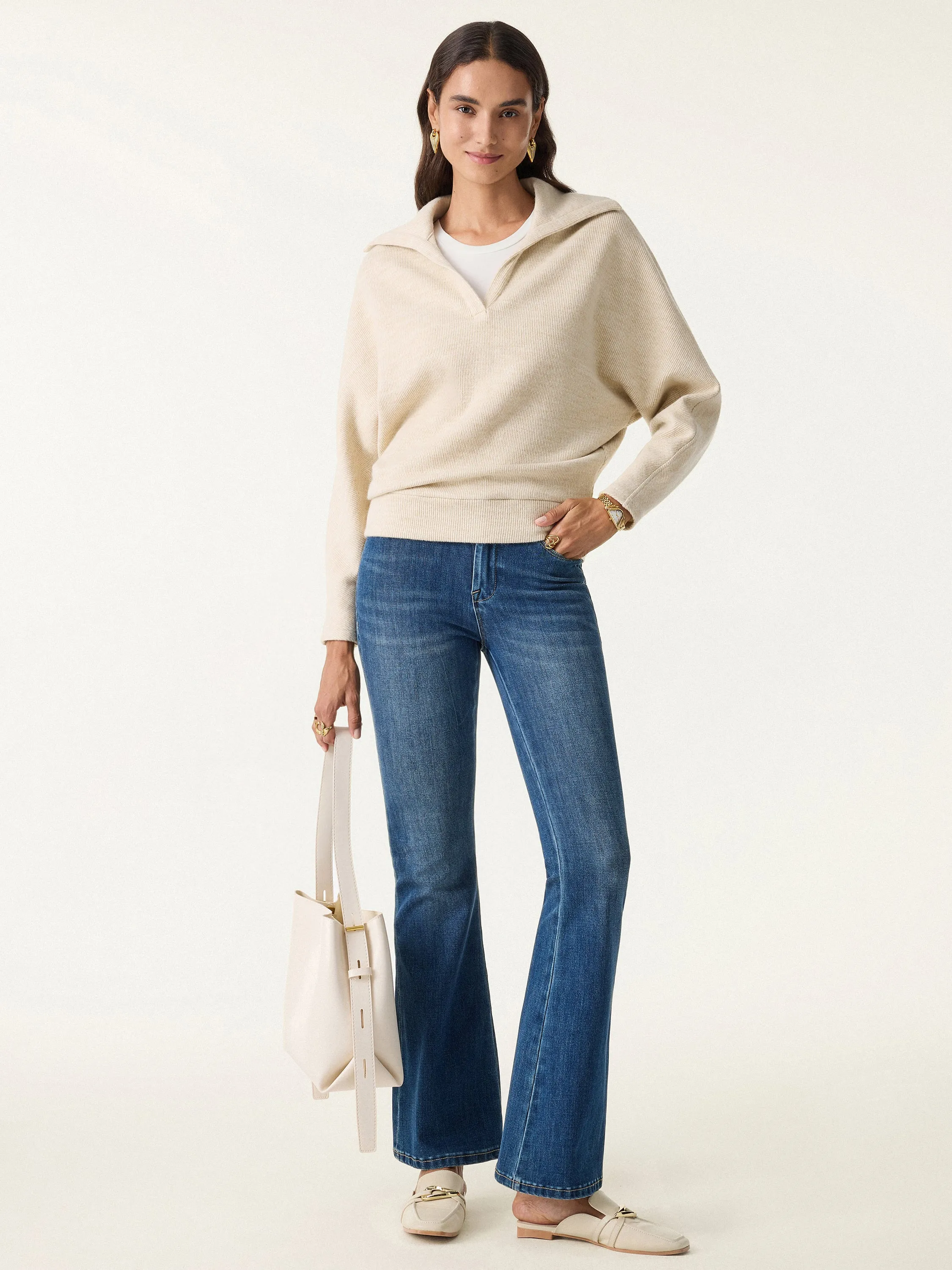 Cozy Collared V-Neck Batwing Sleeve Pullover sold by OGLmove product image thumbnail 2
