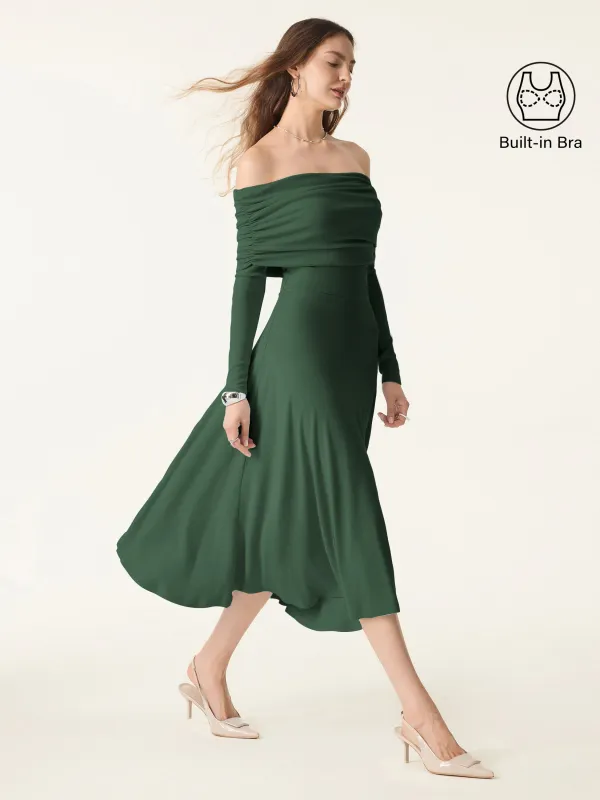 Off-Shoulder Fit-and-flare Midi Brami Dress sold by ogl move