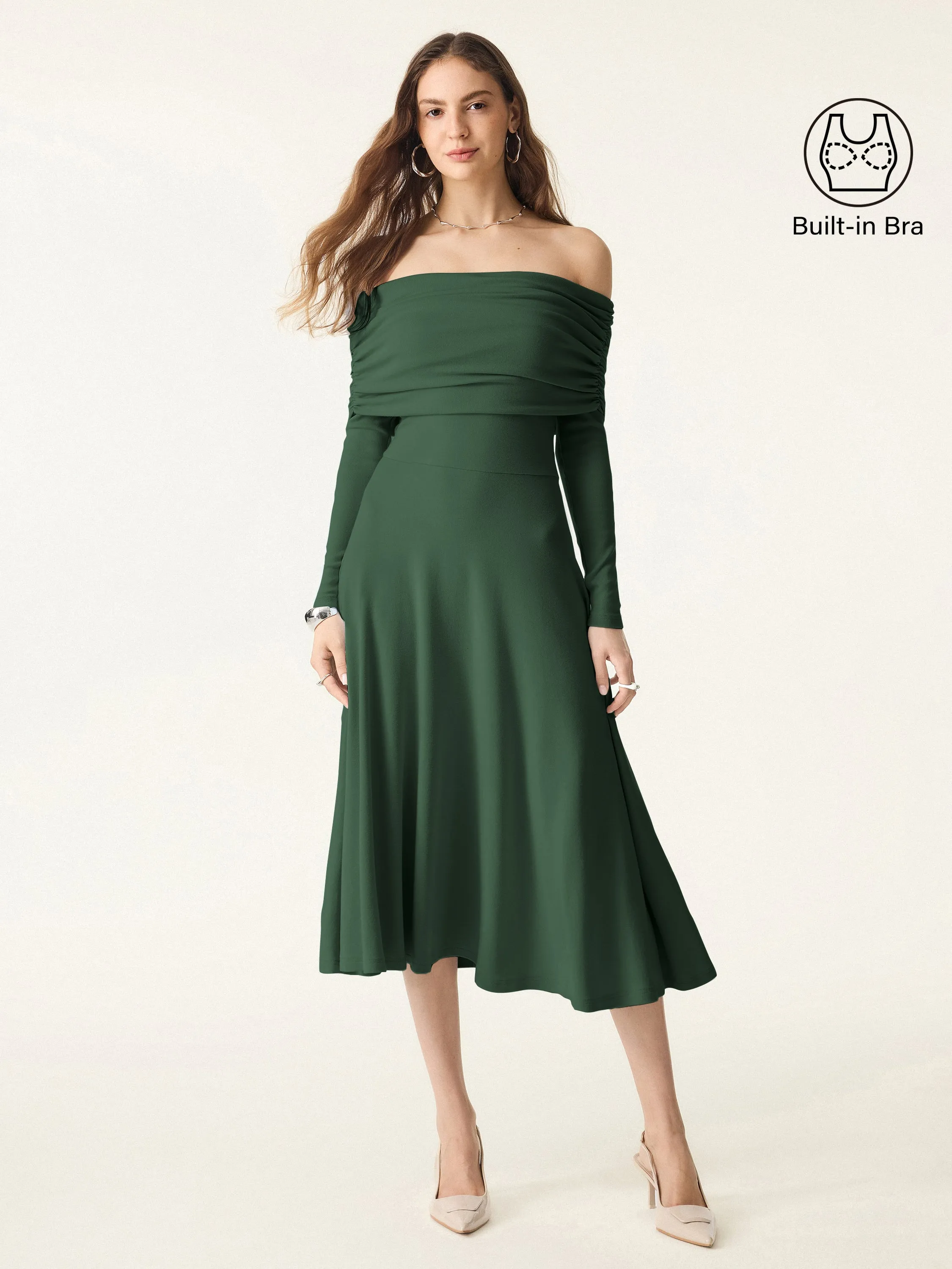 Off-Shoulder Fit-and-flare Midi Brami Dress sold by OGLmove product image thumbnail 3