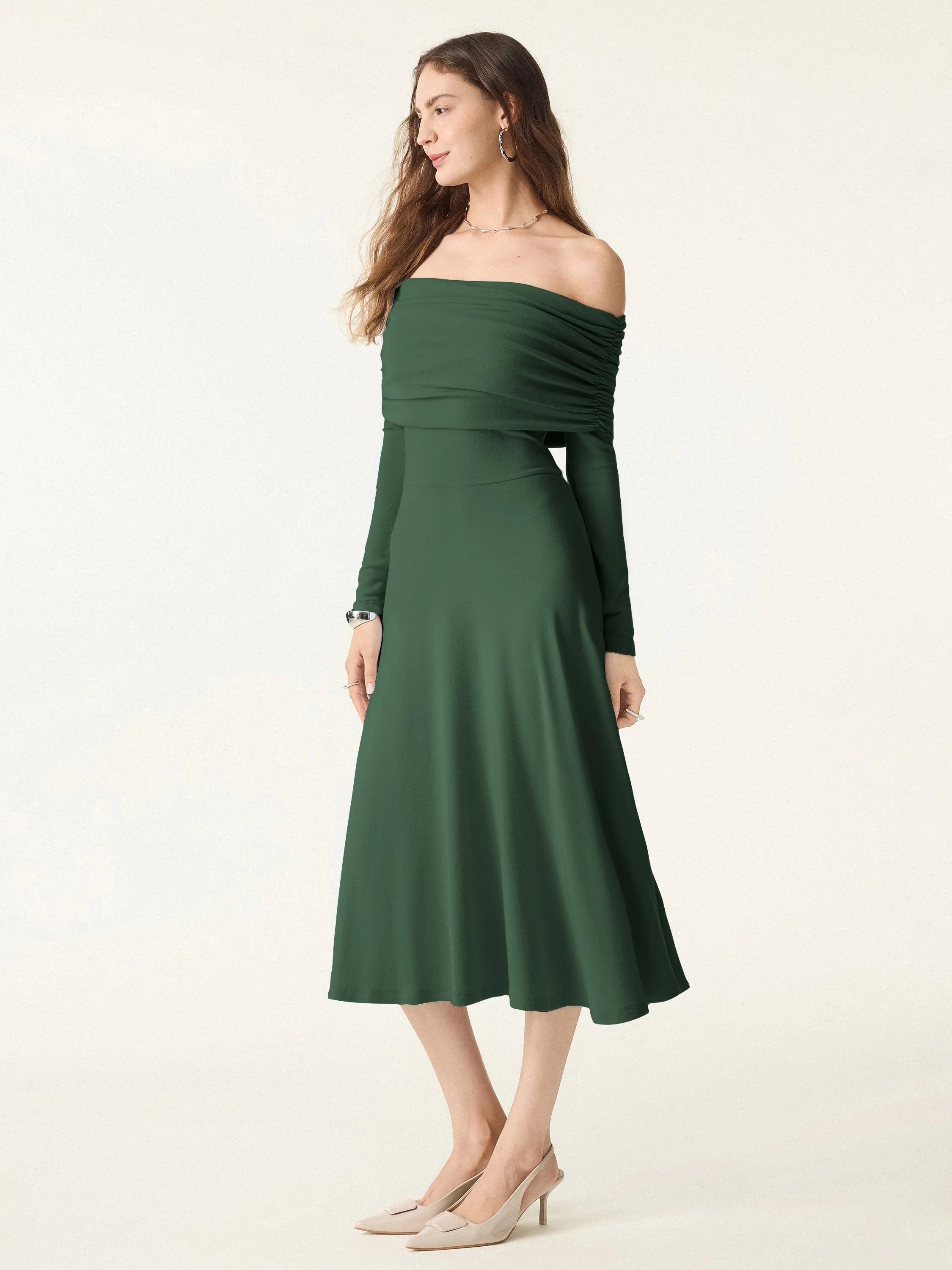 Off-Shoulder Fit-and-flare Midi Brami Dress sold by OGLmove product image thumbnail 4