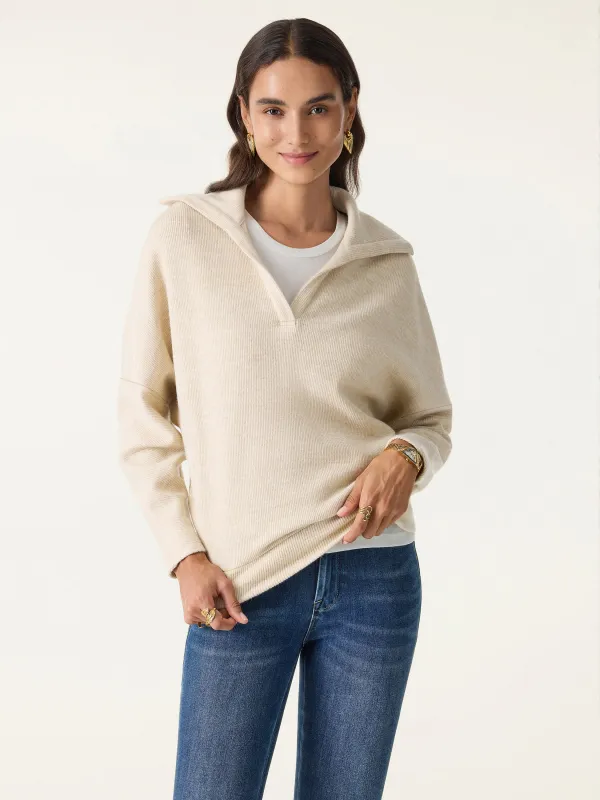 Cozy Collared V-Neck Batwing Sleeve Pullover sold by OGLmove