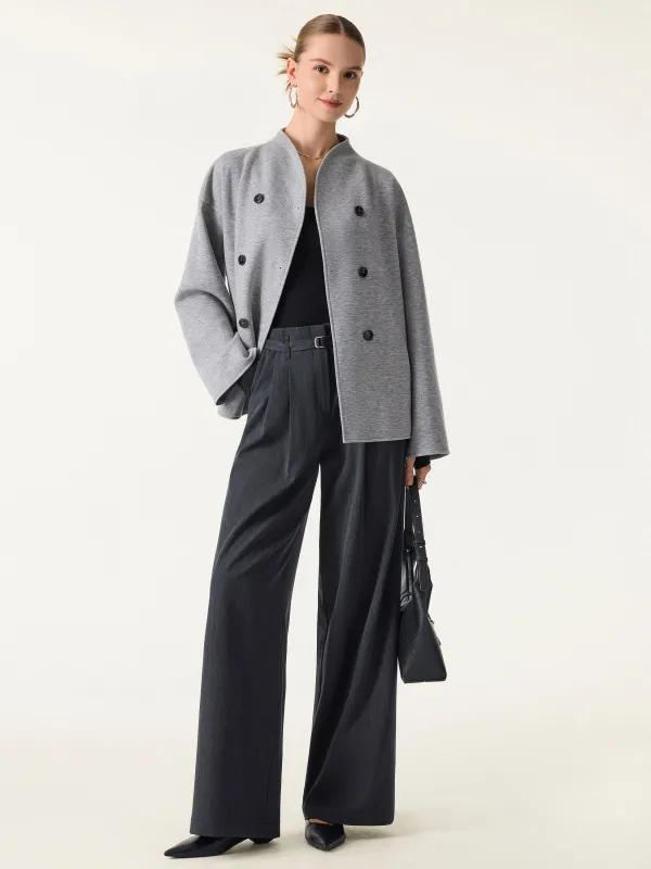 Stand Collar Double-Breasted Knit Jacket with Pockets sold by ogl move