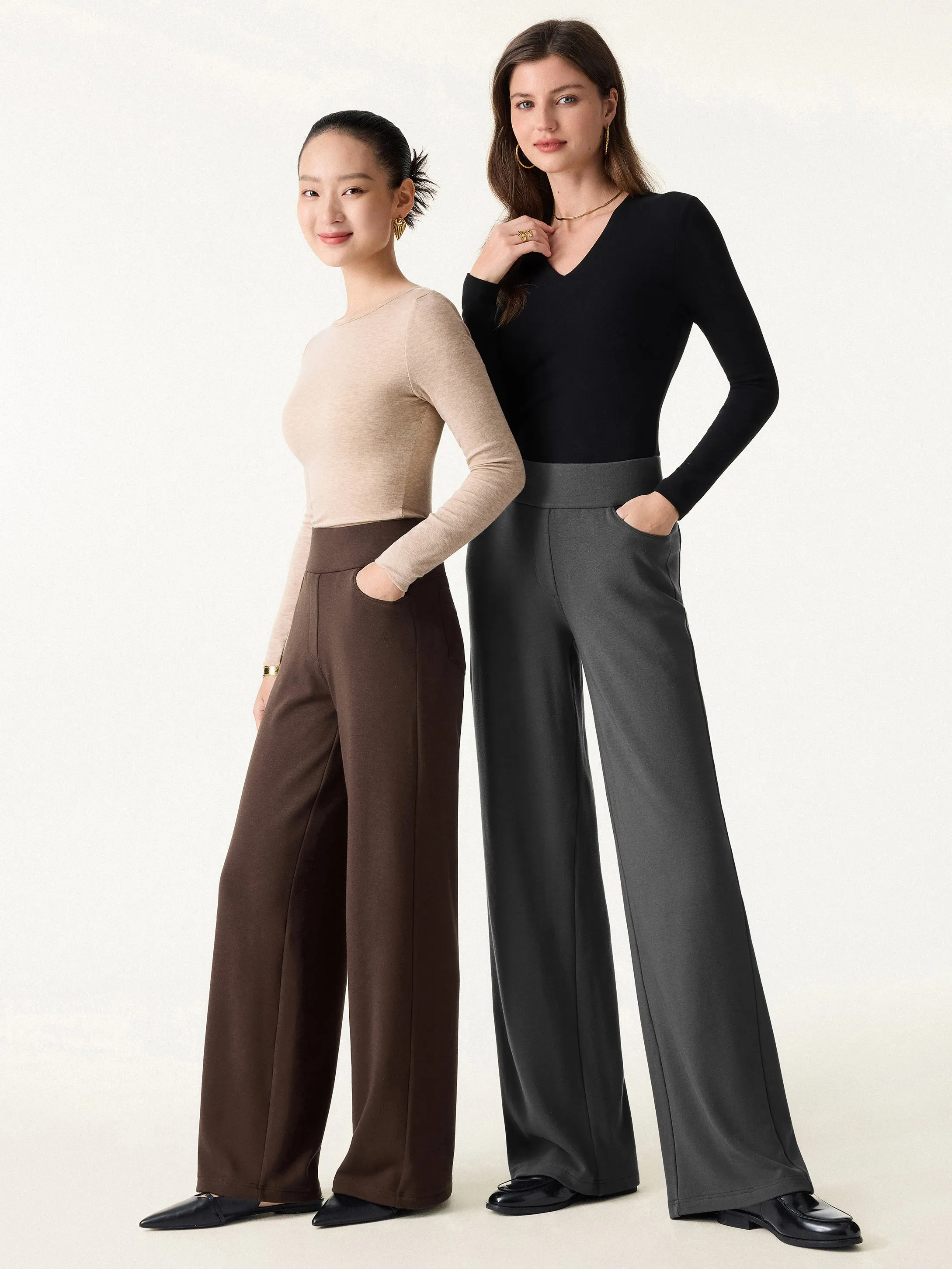 Mid Rise Wide Waistband Wide Leg Pull-on Pants with Pockets sold by OGLmove product image thumbnail 2