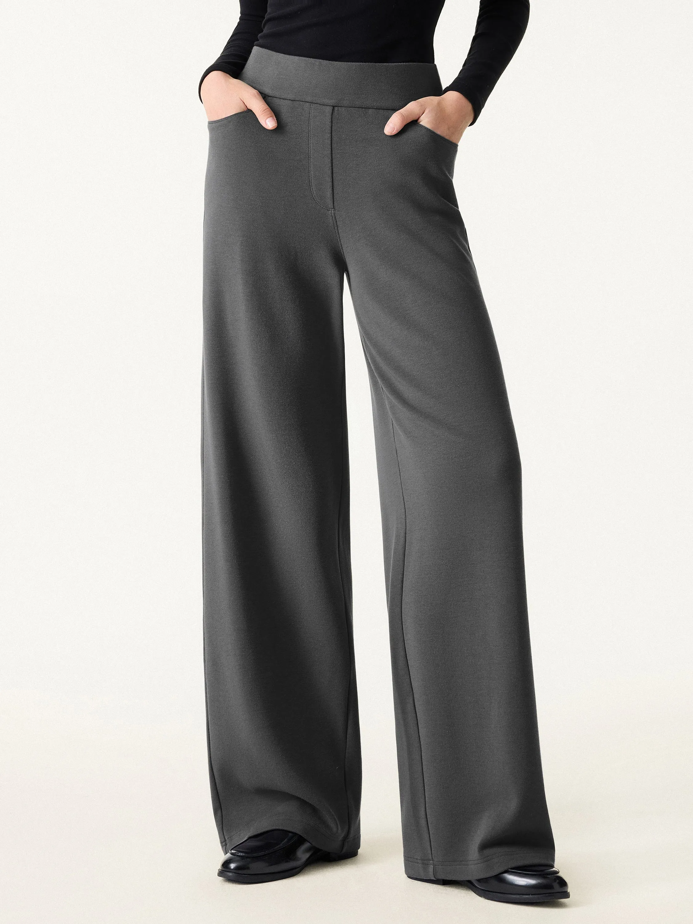 Mid Rise Wide Waistband Wide Leg Pull-on Pants with Pockets sold by OGLmove