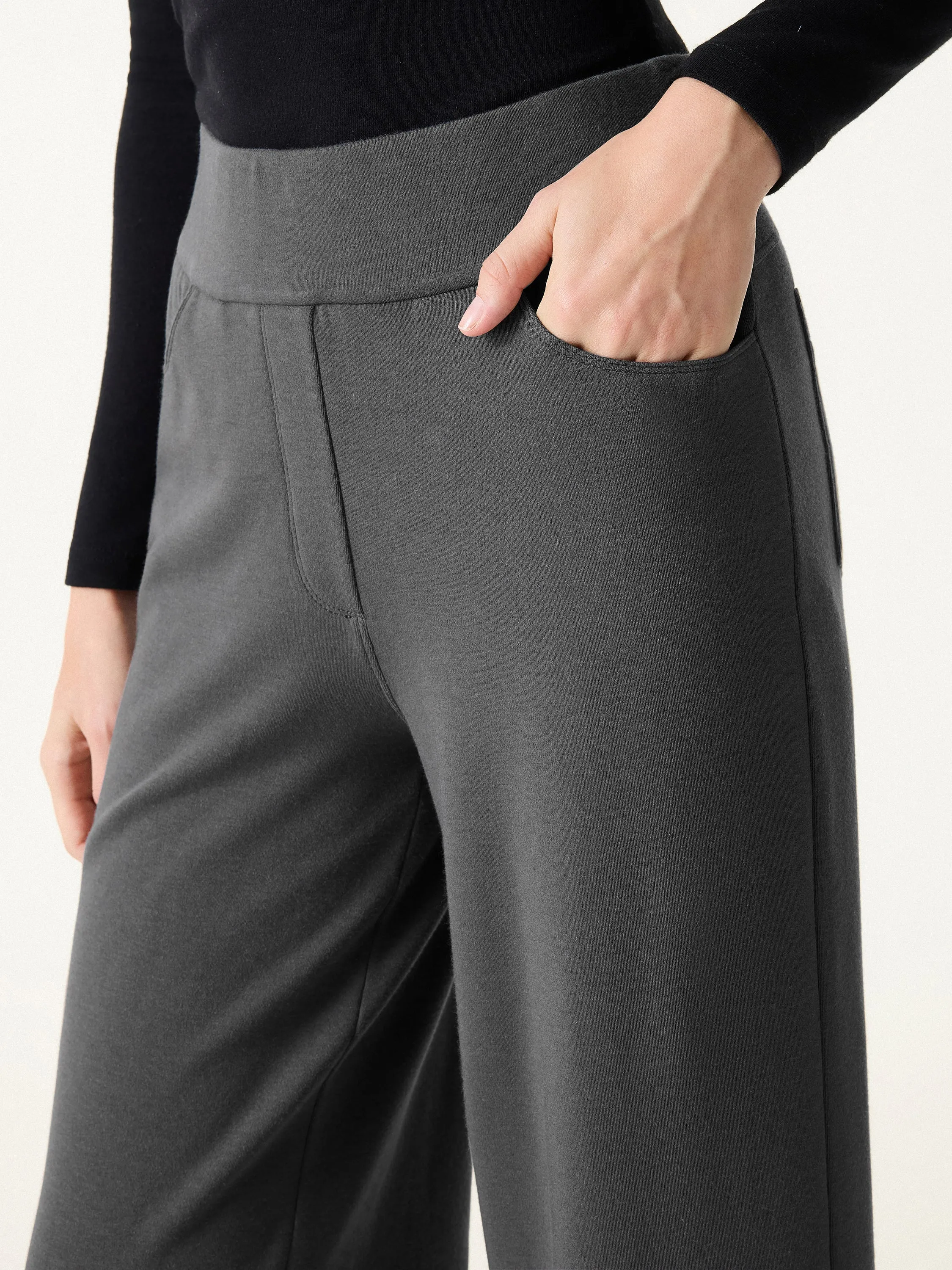 Mid Rise Wide Waistband Wide Leg Pull-on Pants with Pockets sold by OGLmove product image thumbnail 5