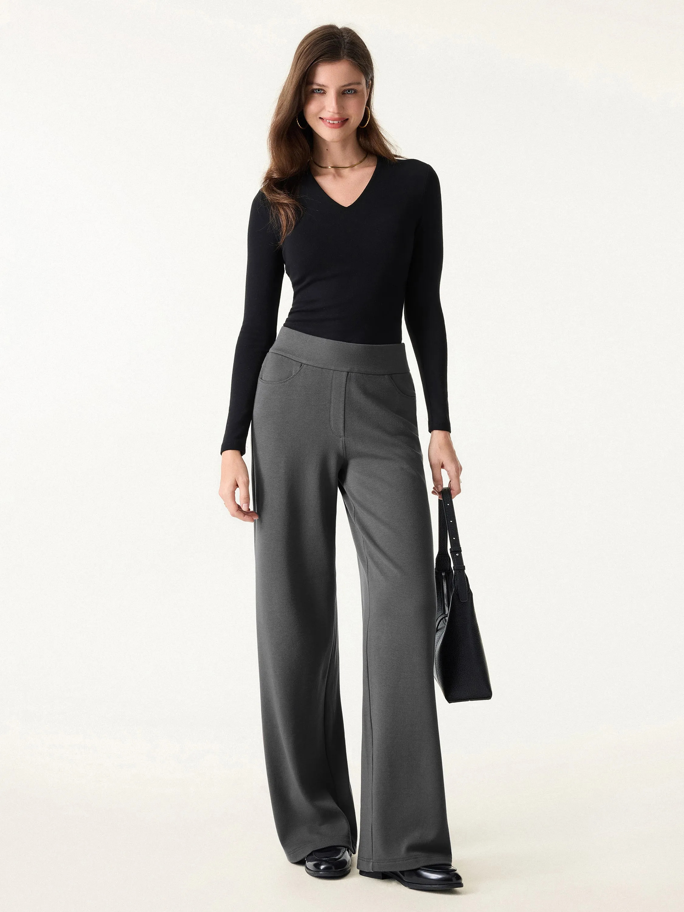 Mid Rise Wide Waistband Wide Leg Pull-on Pants with Pockets sold by OGLmove product image thumbnail 3