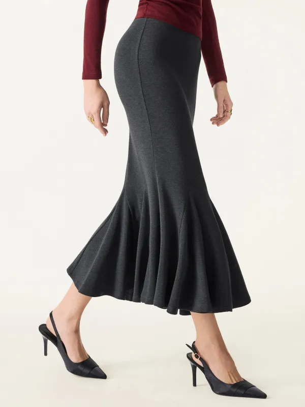 Brushed Inside Mermaid Flare Pull-On Midi Skirt sold by OGLmove