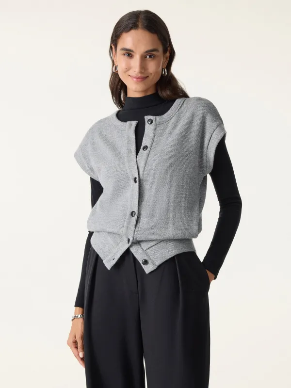 Cozy Crewneck Button Front Vest with Banded Hem sold by ogl move