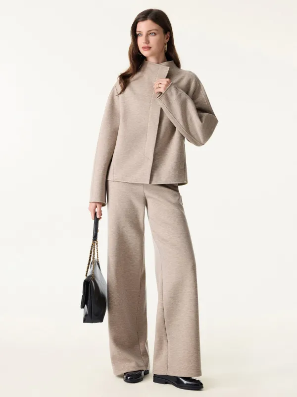 2Pcs Set Stand Collar Jacket & Double Waistband Straight Pants with Pockets sold by OGLmove