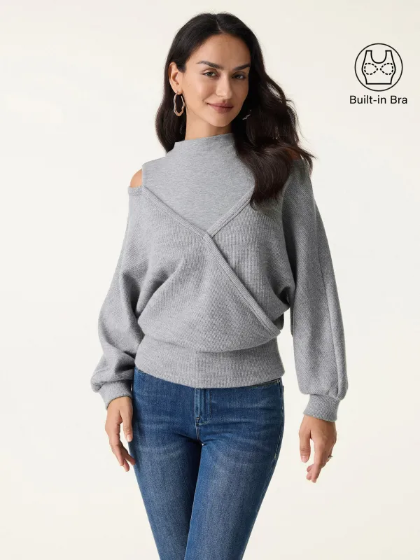 Cozy Mockneck Cutout Shoulder Surplice Brami sold by OGLmove