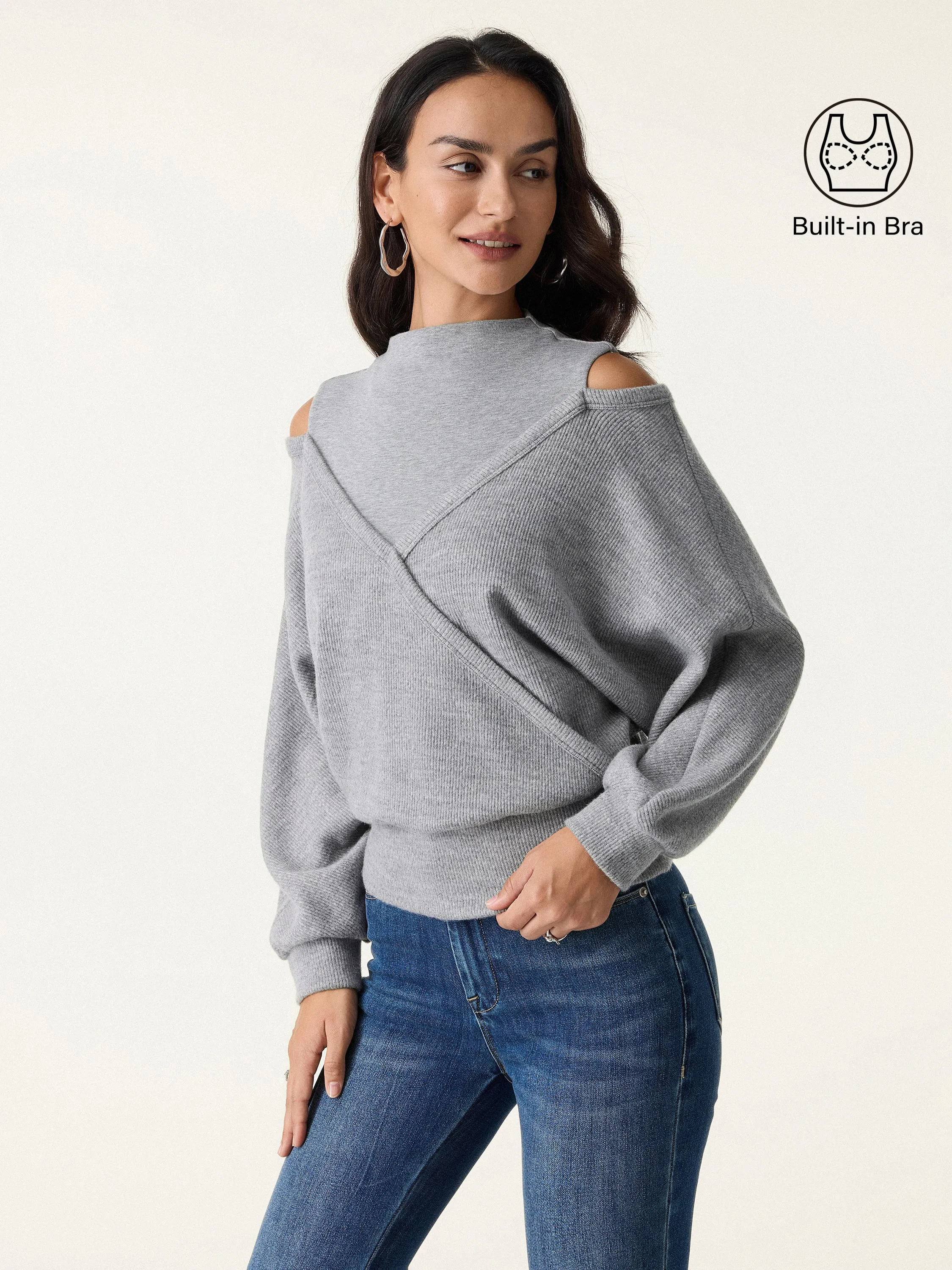 Cozy Mockneck Cutout Shoulder Surplice Brami sold by OGLmove product image thumbnail 5