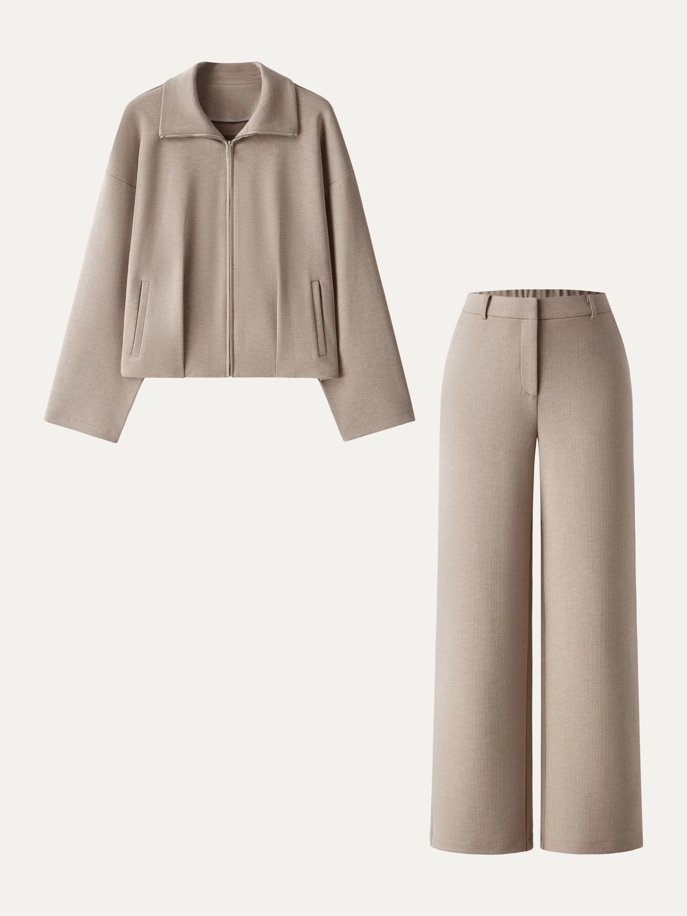 2Pcs Set Textured Full Zip Jacket & Mid Rise Straight Leg Pants with Pockets sold by OGLmove product image thumbnail 5