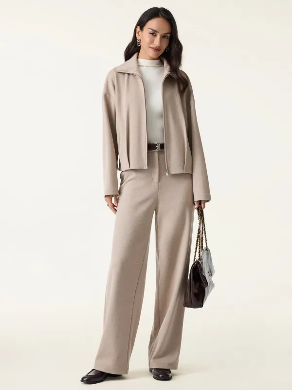 2Pcs Set Textured Full Zip Jacket & Mid Rise Straight Leg Pants with Pockets sold by ogl move