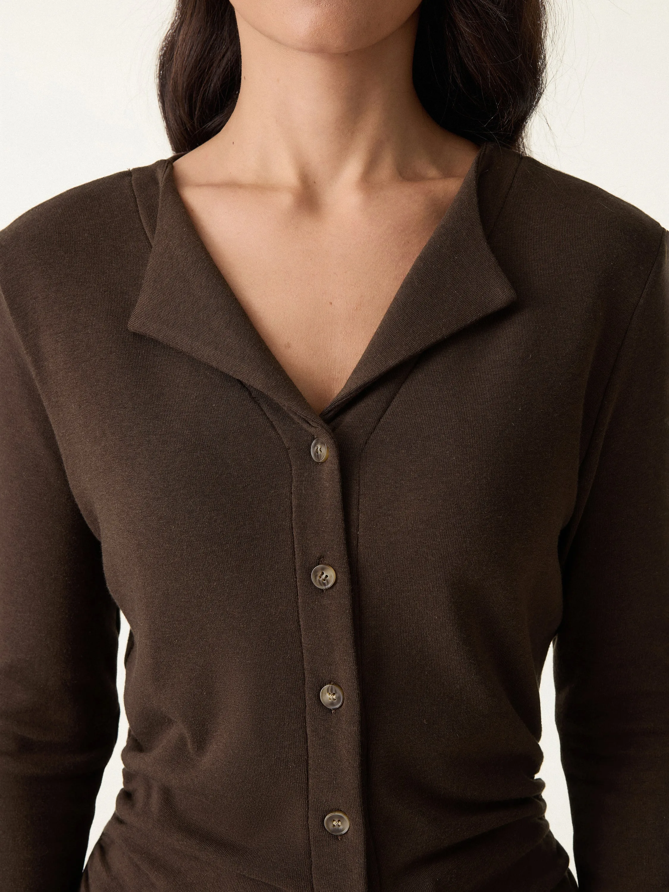 Flapped V-neck Button Front Side Ruched Top sold by OGLmove product image thumbnail 5