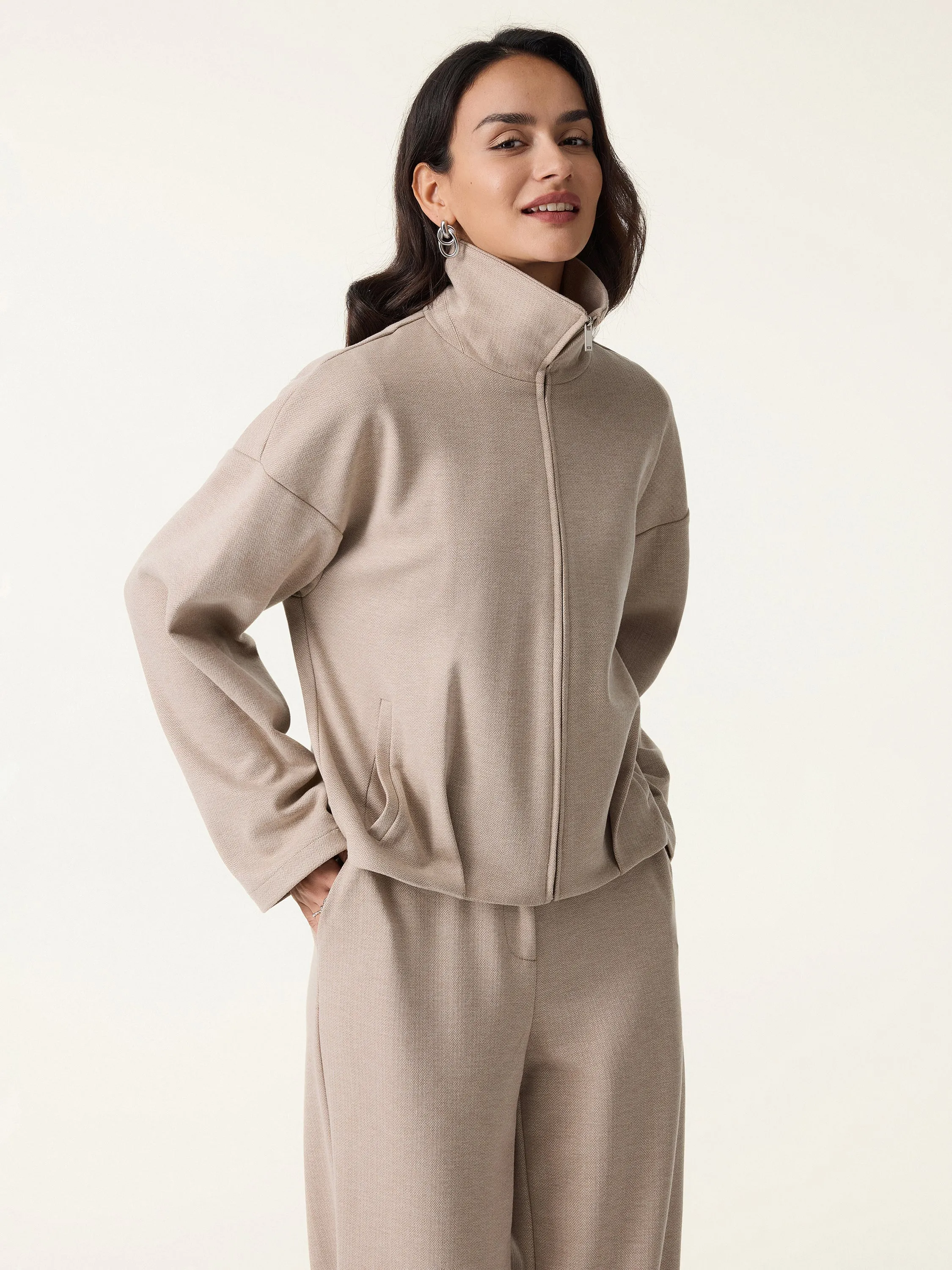 Herringbone Textured Full Zip Jacket sold by OGLmove