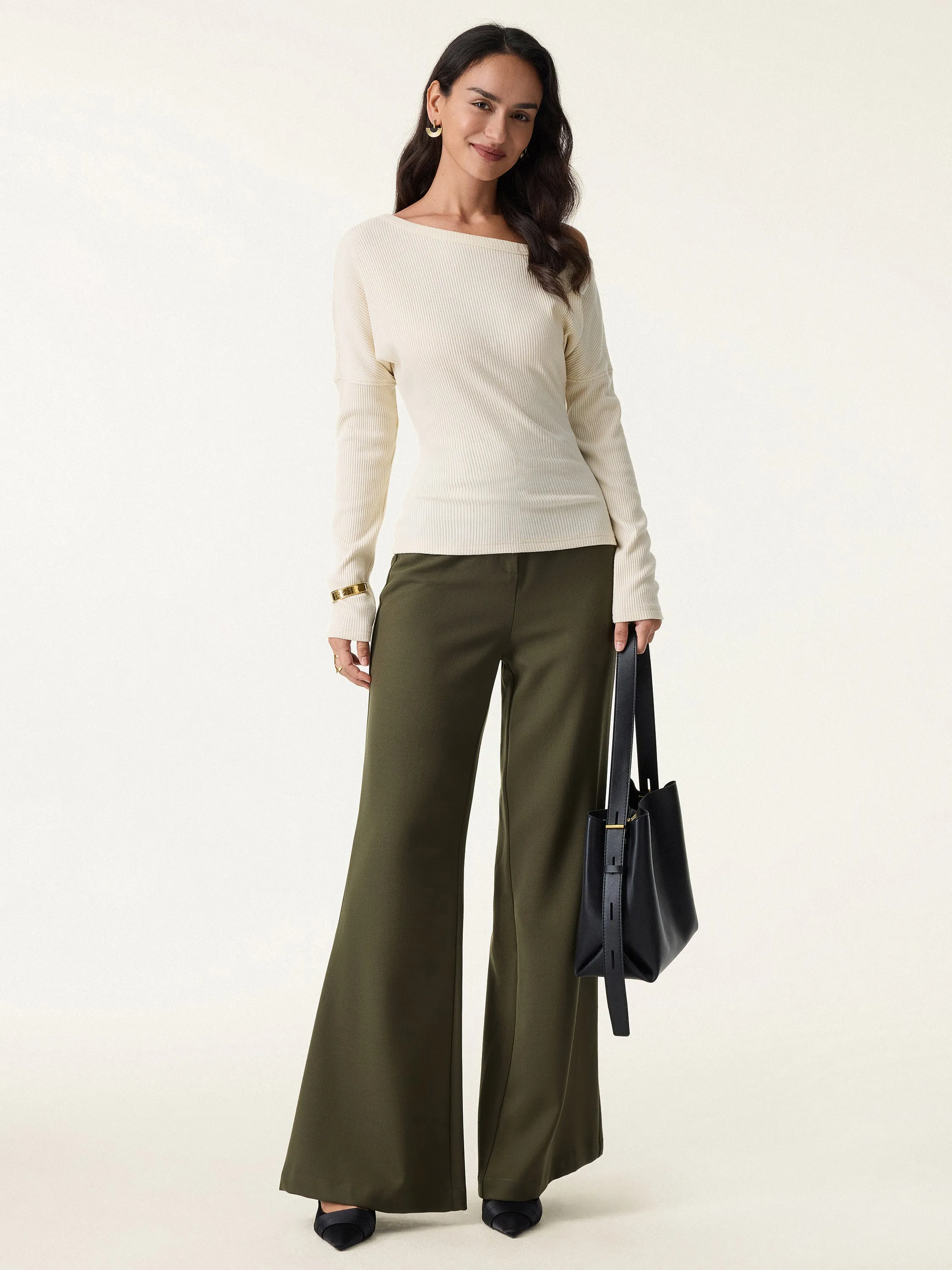 Ribbed Asymmetrical Neckline Long Sleeve Top sold by OGLmove product image thumbnail 2