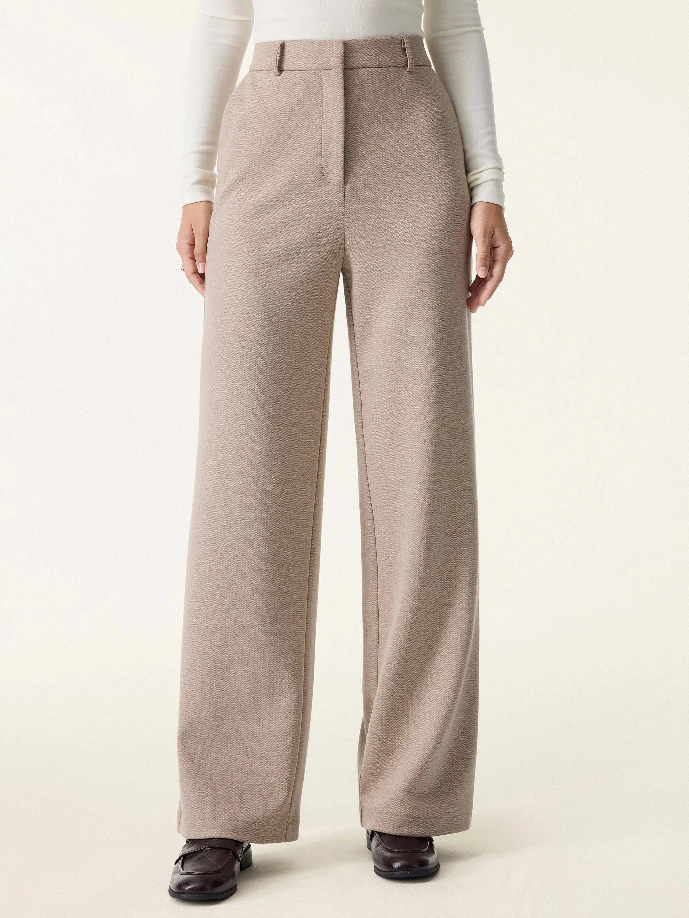 Herringbone Mid Rise Straight Leg Pants with Pockets sold by OGLmove