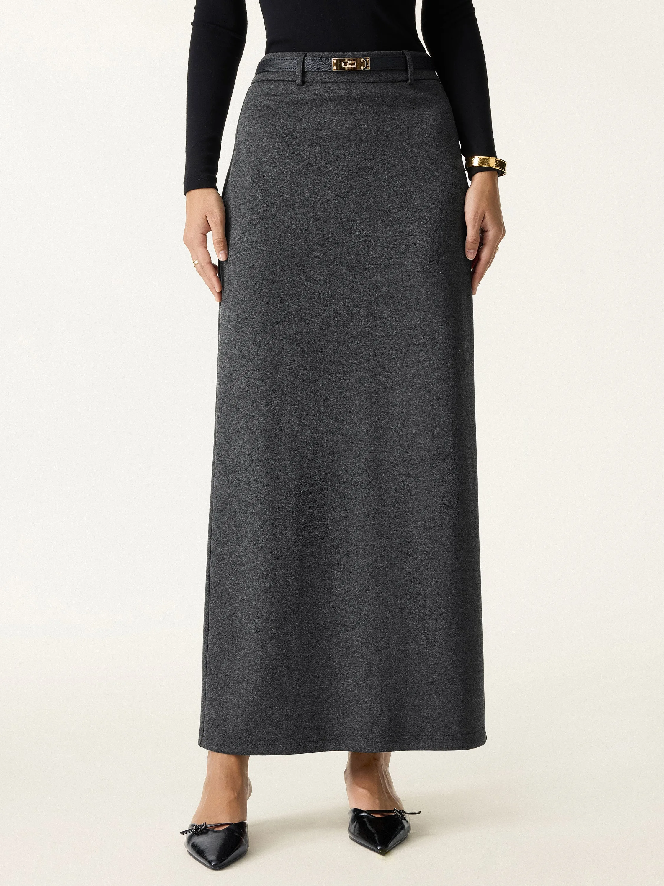 Stretchy Mid Rise Pencil Midi Skirt with Slit sold by OGLmove product image thumbnail 4