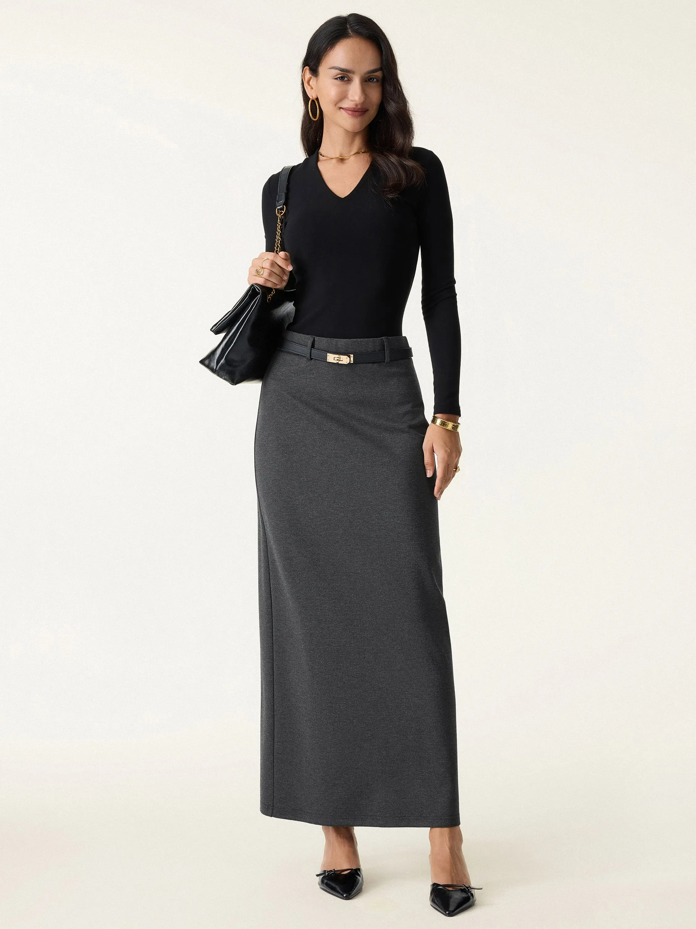 Stretchy Mid Rise Pencil Midi Skirt with Slit sold by OGLmove