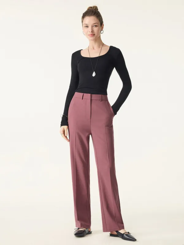 Mid Rise Straight Leg Creased Trousers with Pockets sold by OGLmove