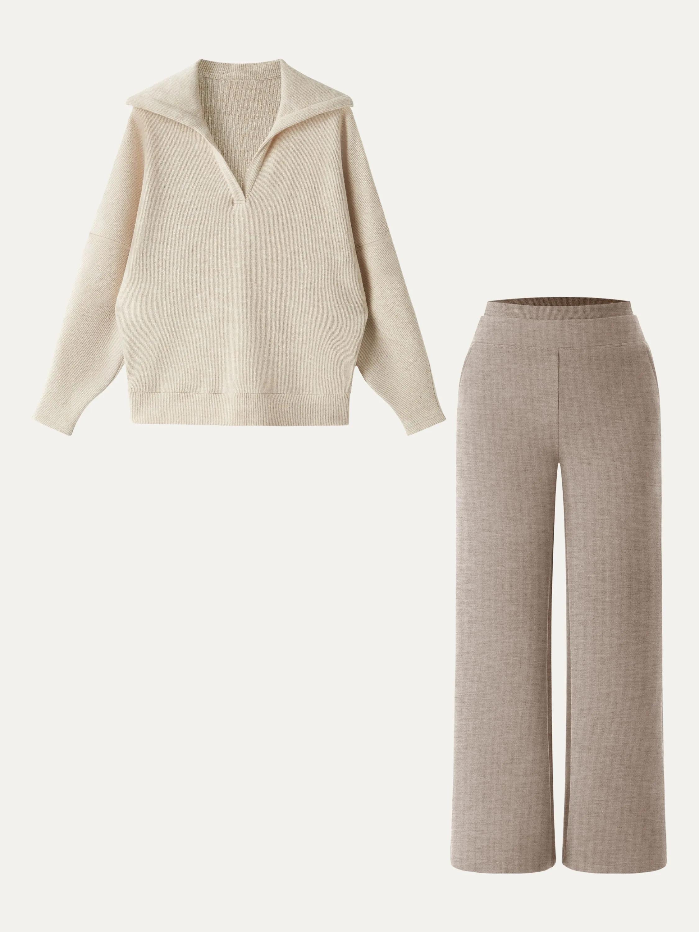 2Pcs Set Petite Double Waistband Straight Pants & V-Neck Batwing Sleeve Pullover sold by OGLmove product image thumbnail 4