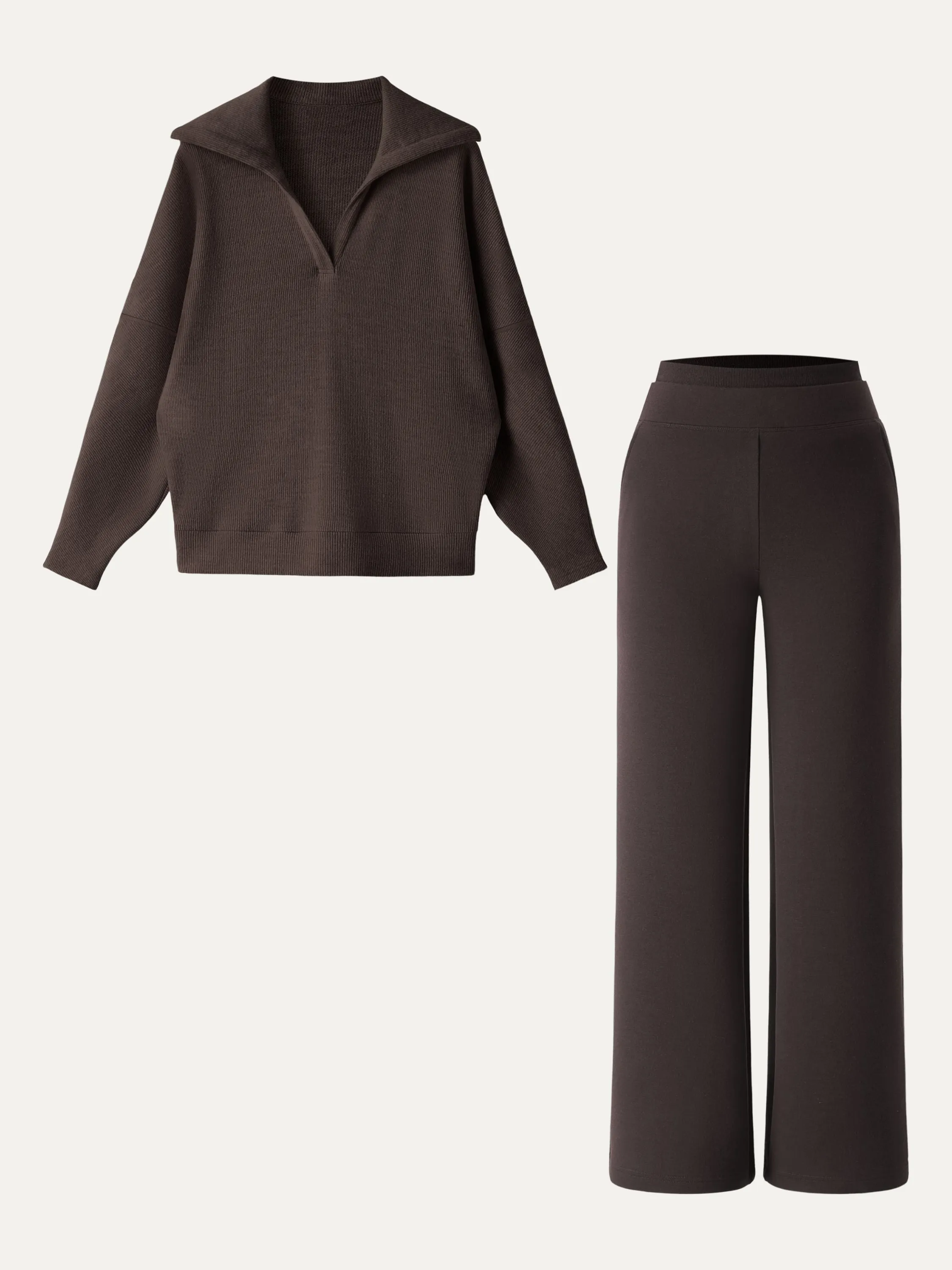 2Pcs Set Regular Double Waistband Straight Pants & V-Neck Batwing Sleeve Pullover sold by OGLmove product image thumbnail 4