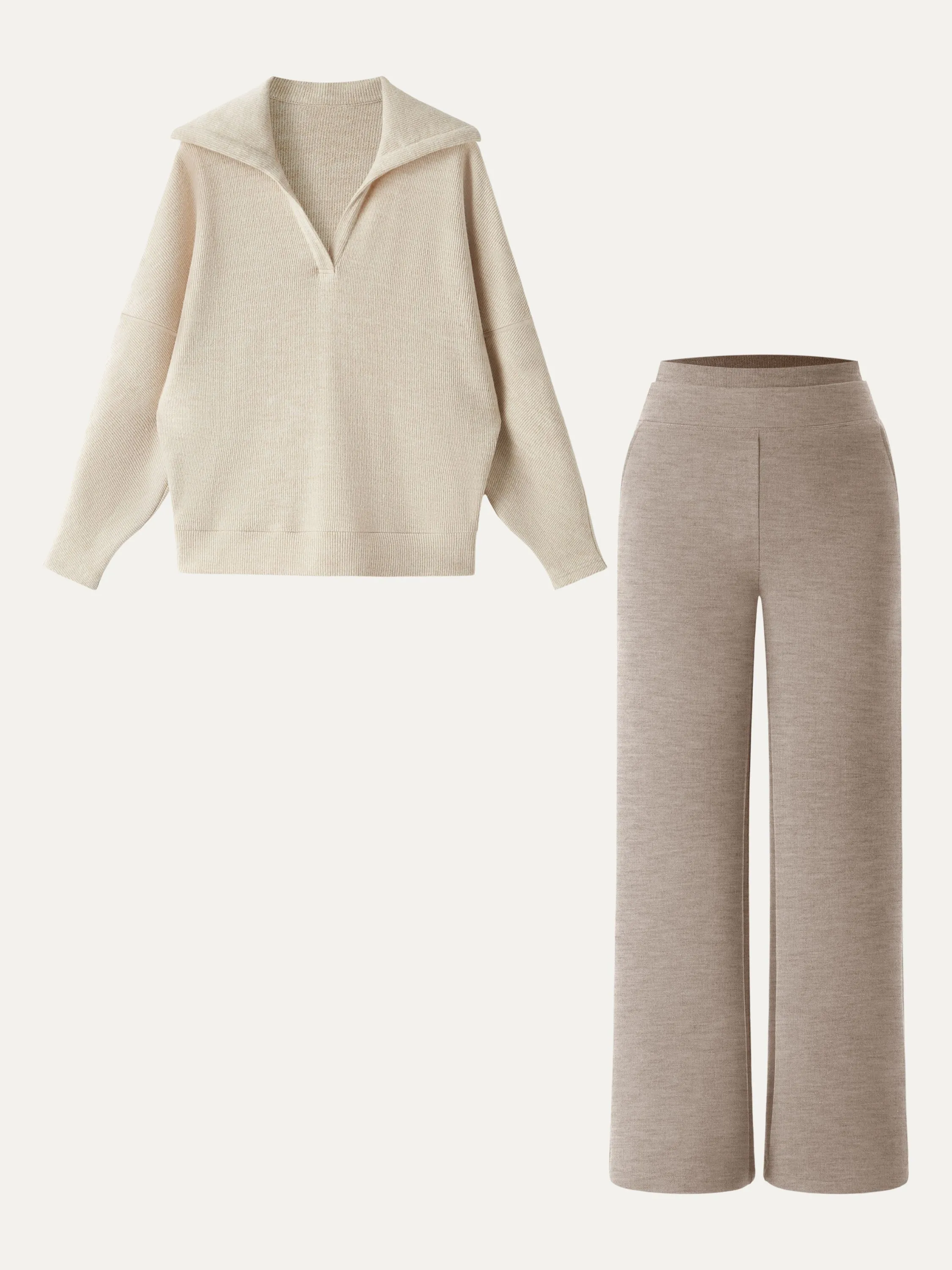 2Pcs Set Regular Double Waistband Straight Pants & V-Neck Batwing Sleeve Pullover sold by OGLmove product image thumbnail 5