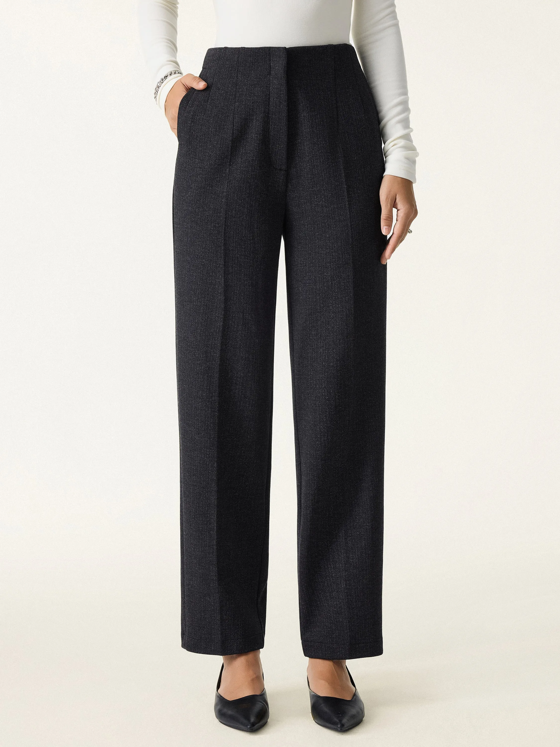 Herringbone High Rise Tapered Leg Trousers with Pockets sold by OGLmove product image thumbnail 4