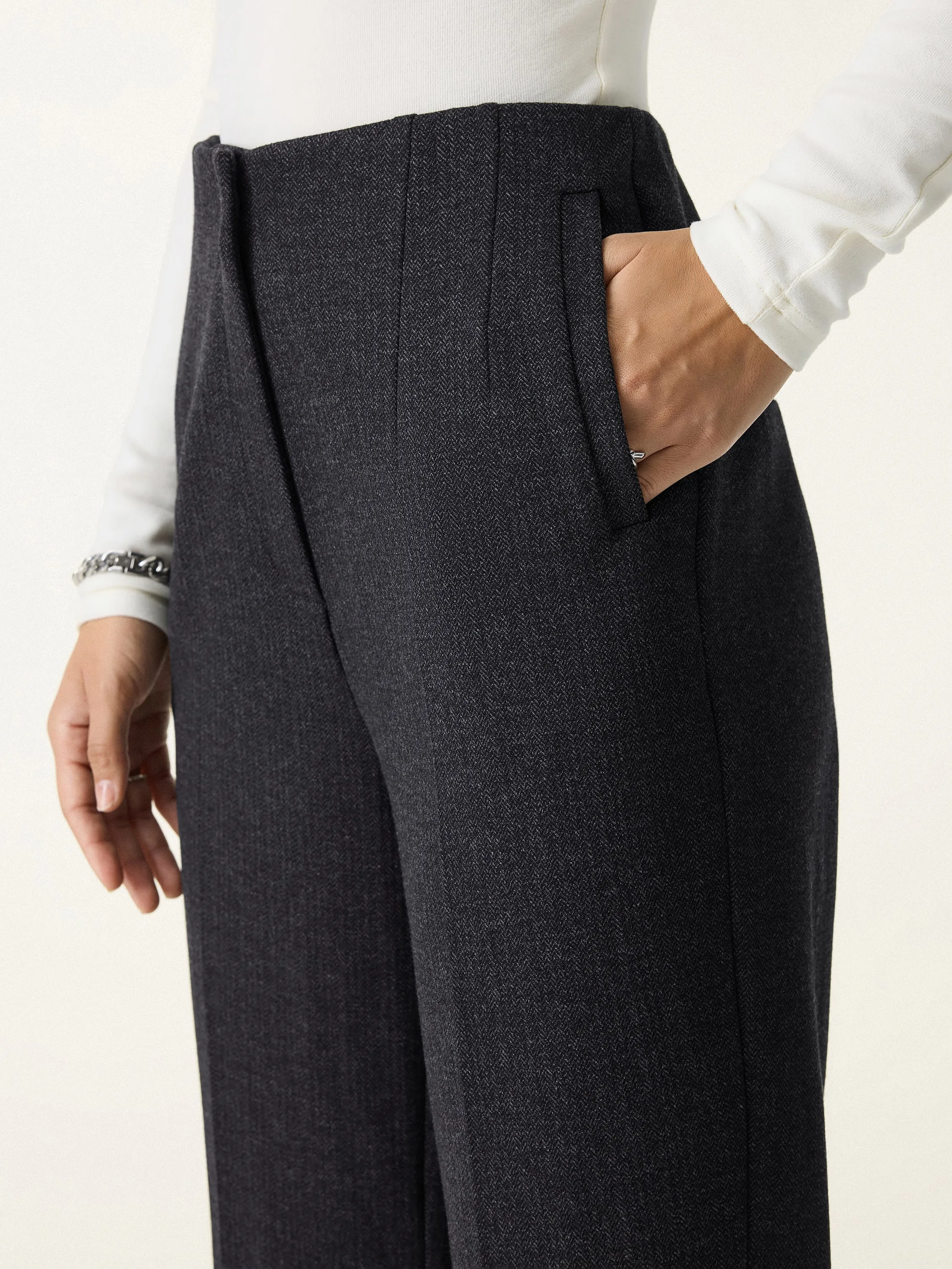 Herringbone High Rise Tapered Leg Trousers with Pockets sold by OGLmove product image thumbnail 5