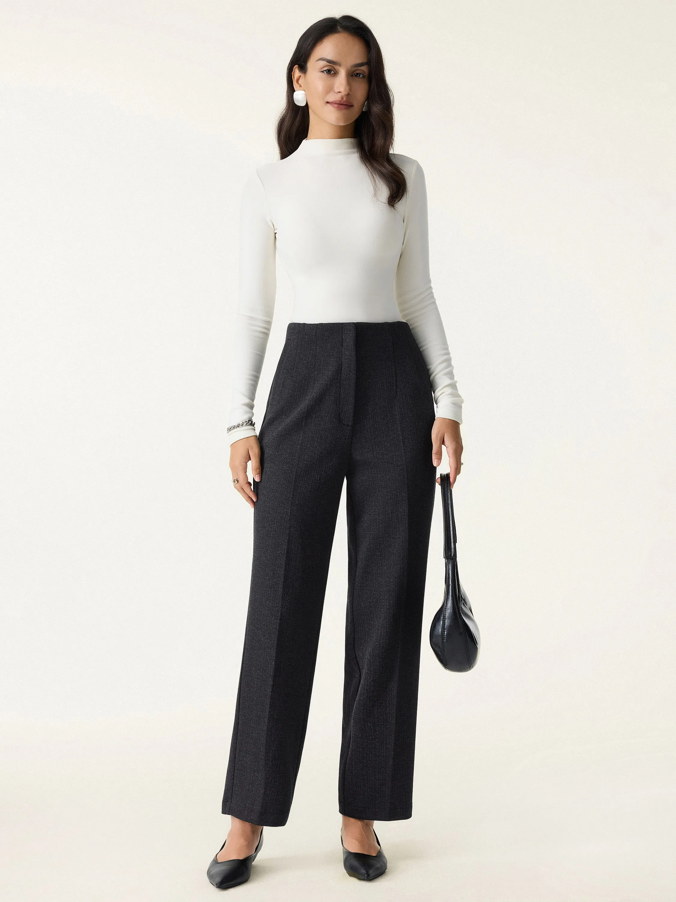 Herringbone High Rise Tapered Leg Trousers with Pockets sold by OGLmove product image thumbnail 3