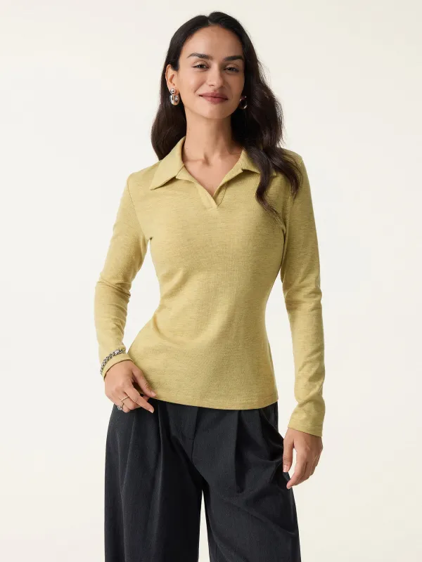 Heathered Wool Blend Polo Neck Long Sleeve Top sold by ogl move