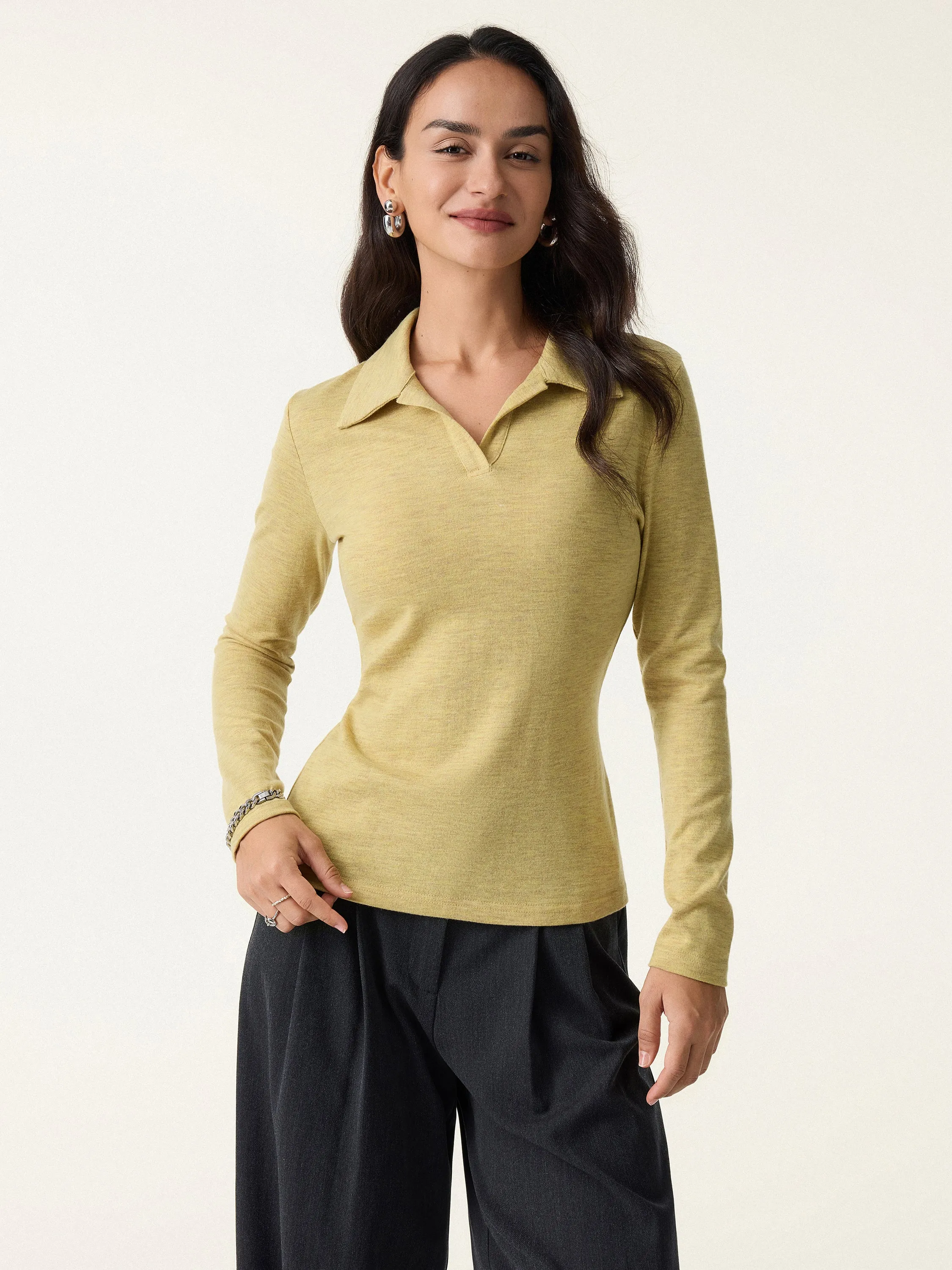 Heathered Wool Blend Polo Neck Long Sleeve Top sold by OGLmove