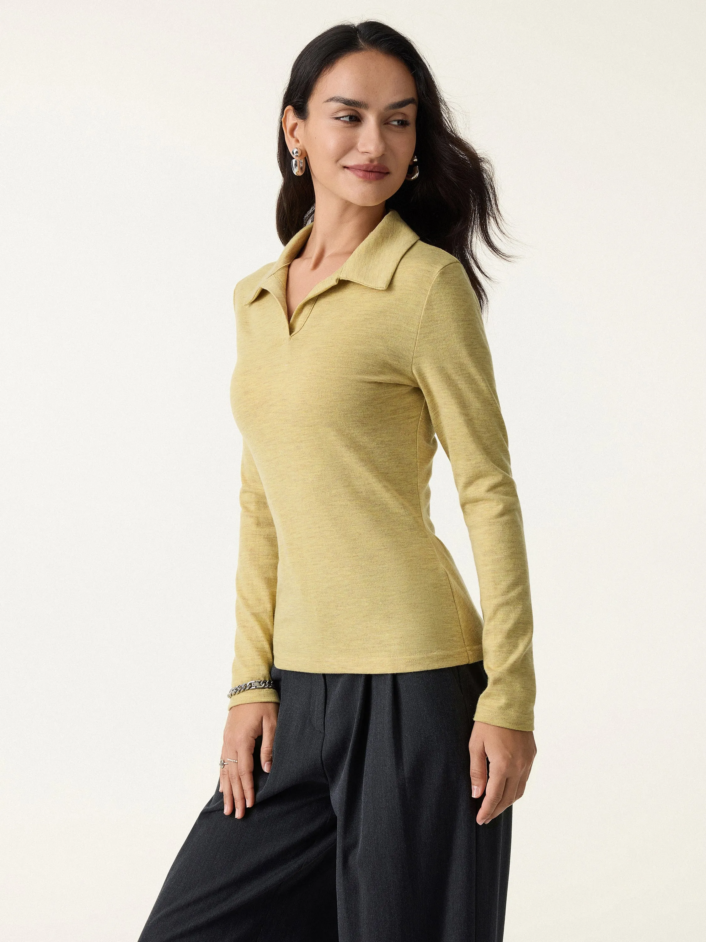 Heathered Wool Blend Polo Neck Long Sleeve Top sold by OGLmove product image thumbnail 5