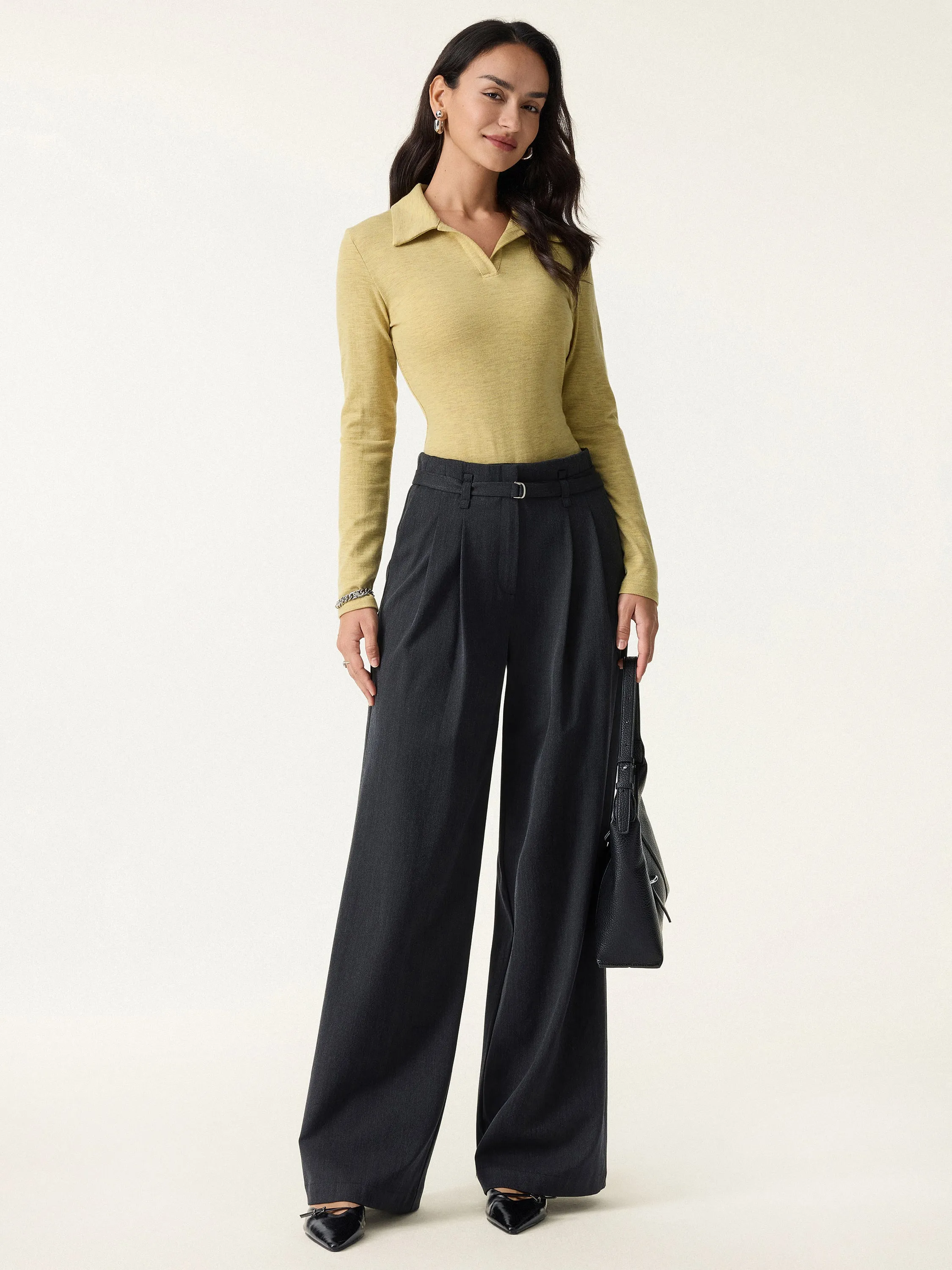 Heathered Wool Blend Polo Neck Long Sleeve Top sold by OGLmove product image thumbnail 2