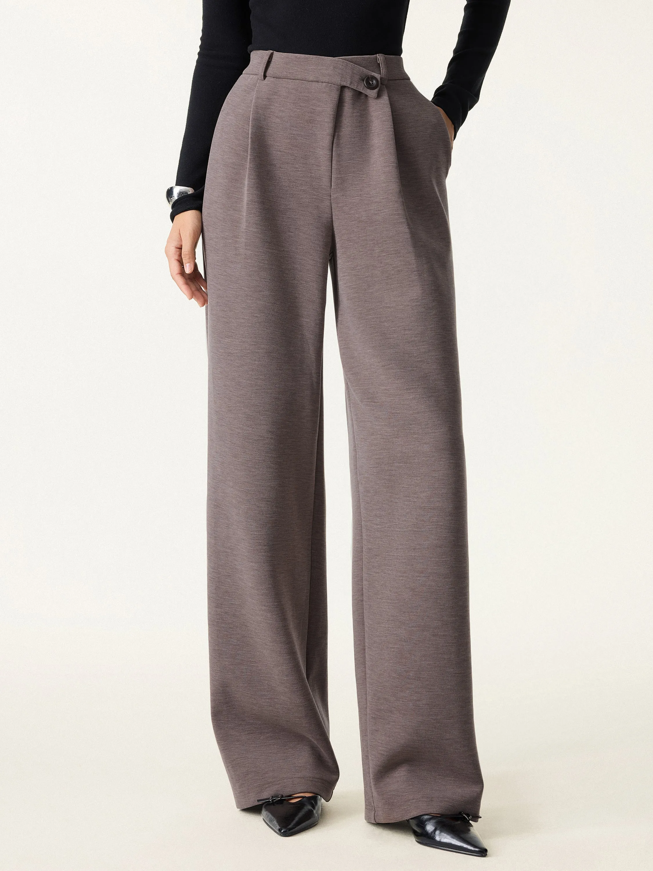 Cozy Warm High Rise Slanted Fly Front Wide Leg Pants sold by OGLmove