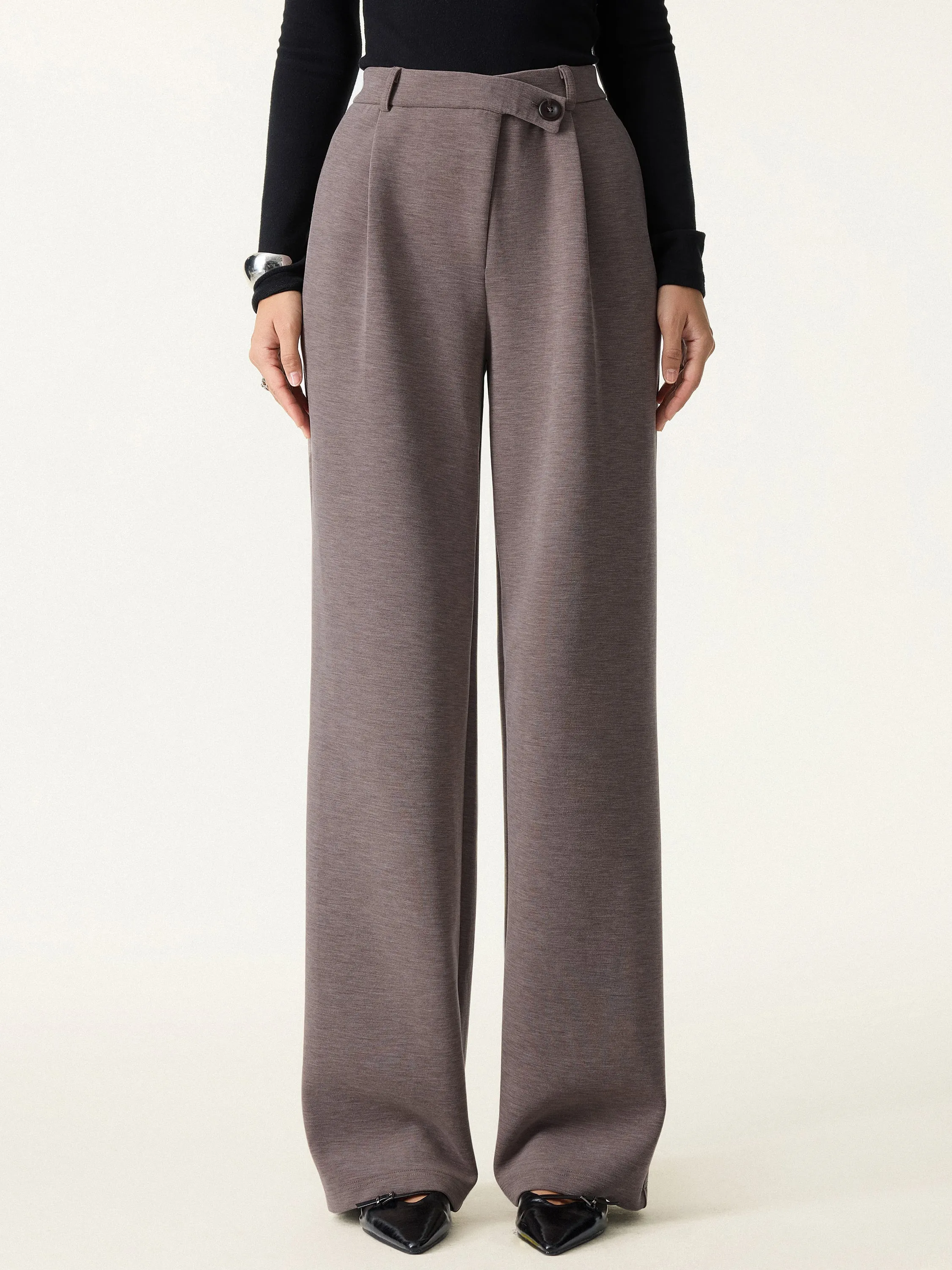 Cozy Warm High Rise Slanted Fly Front Wide Leg Pants sold by OGLmove product image thumbnail 4