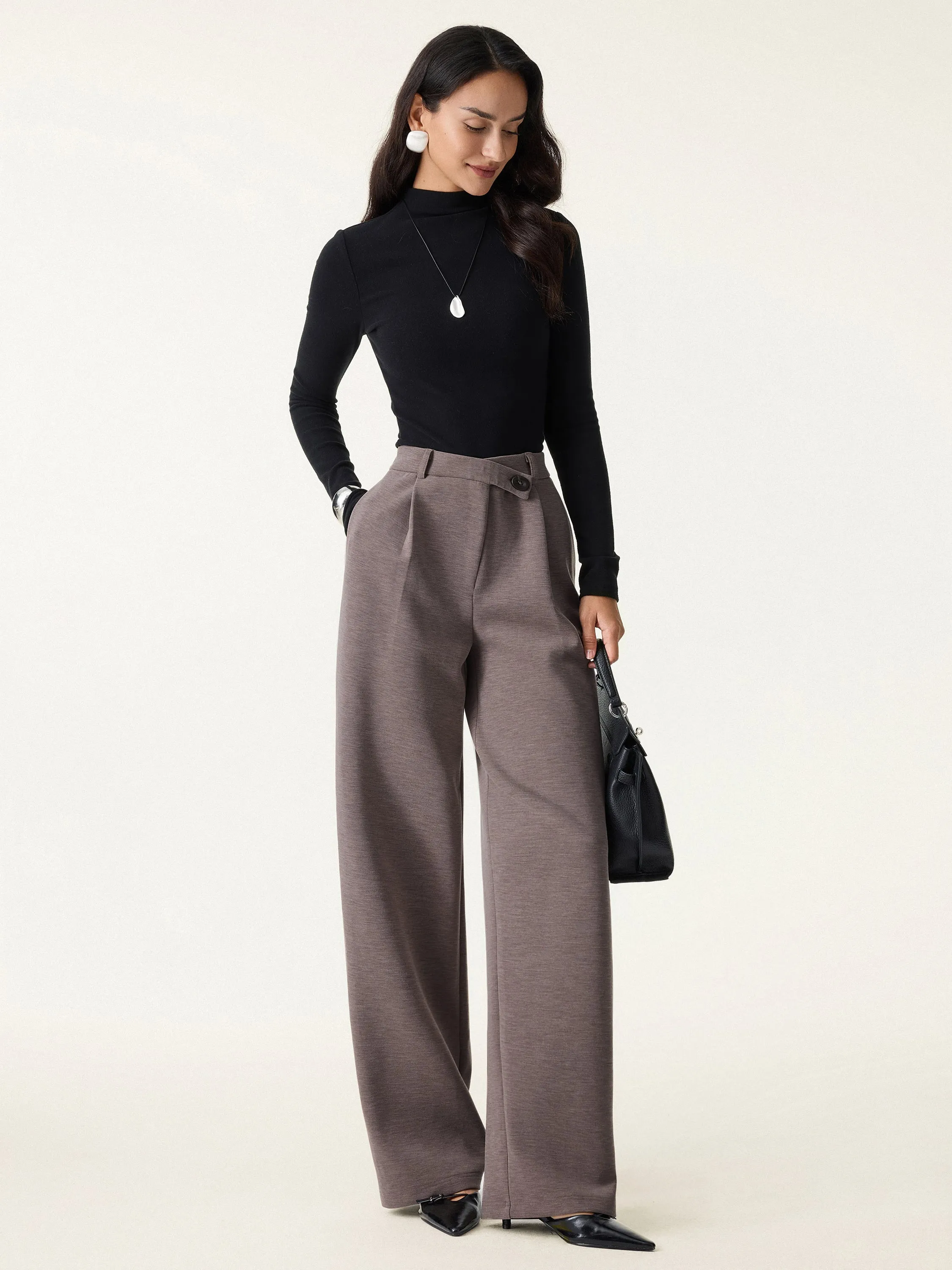 Cozy Warm High Rise Slanted Fly Front Wide Leg Pants sold by OGLmove product image thumbnail 3