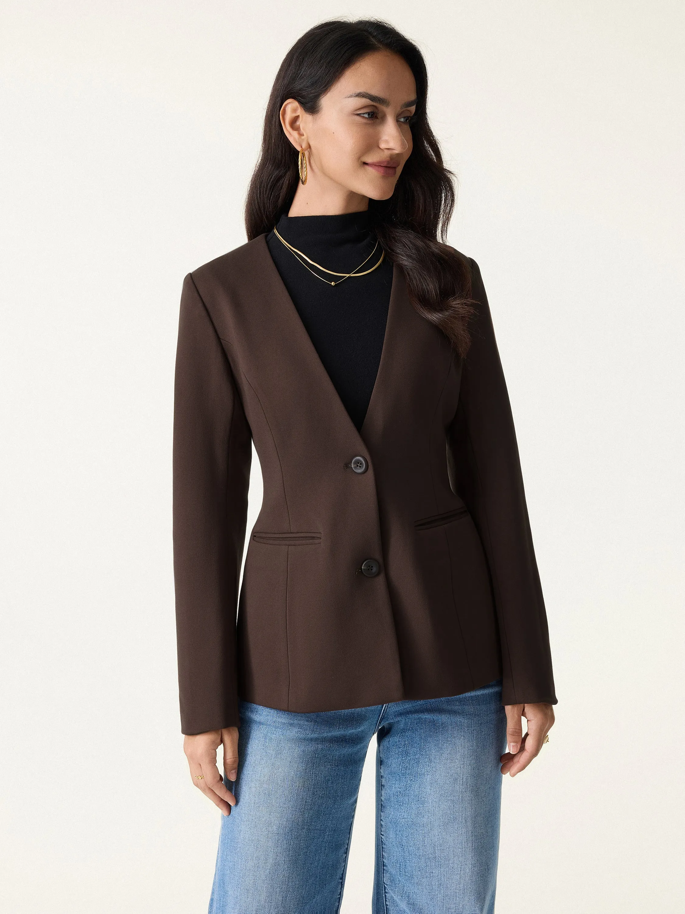 Collarless Hourglass V-neck Cinched Blazer sold by ogl move product image thumbnail 2