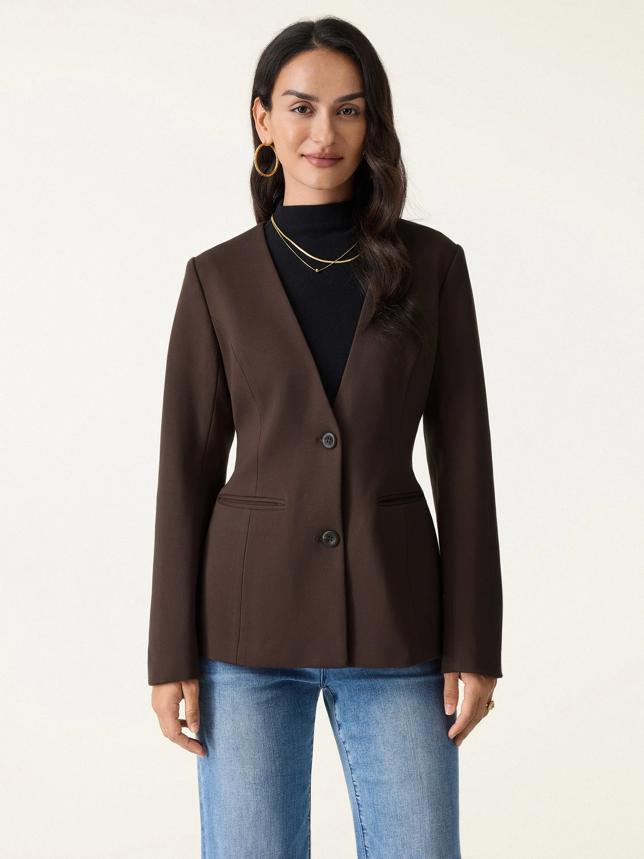 Collarless Hourglass V-neck Cinched Blazer sold by ogl move