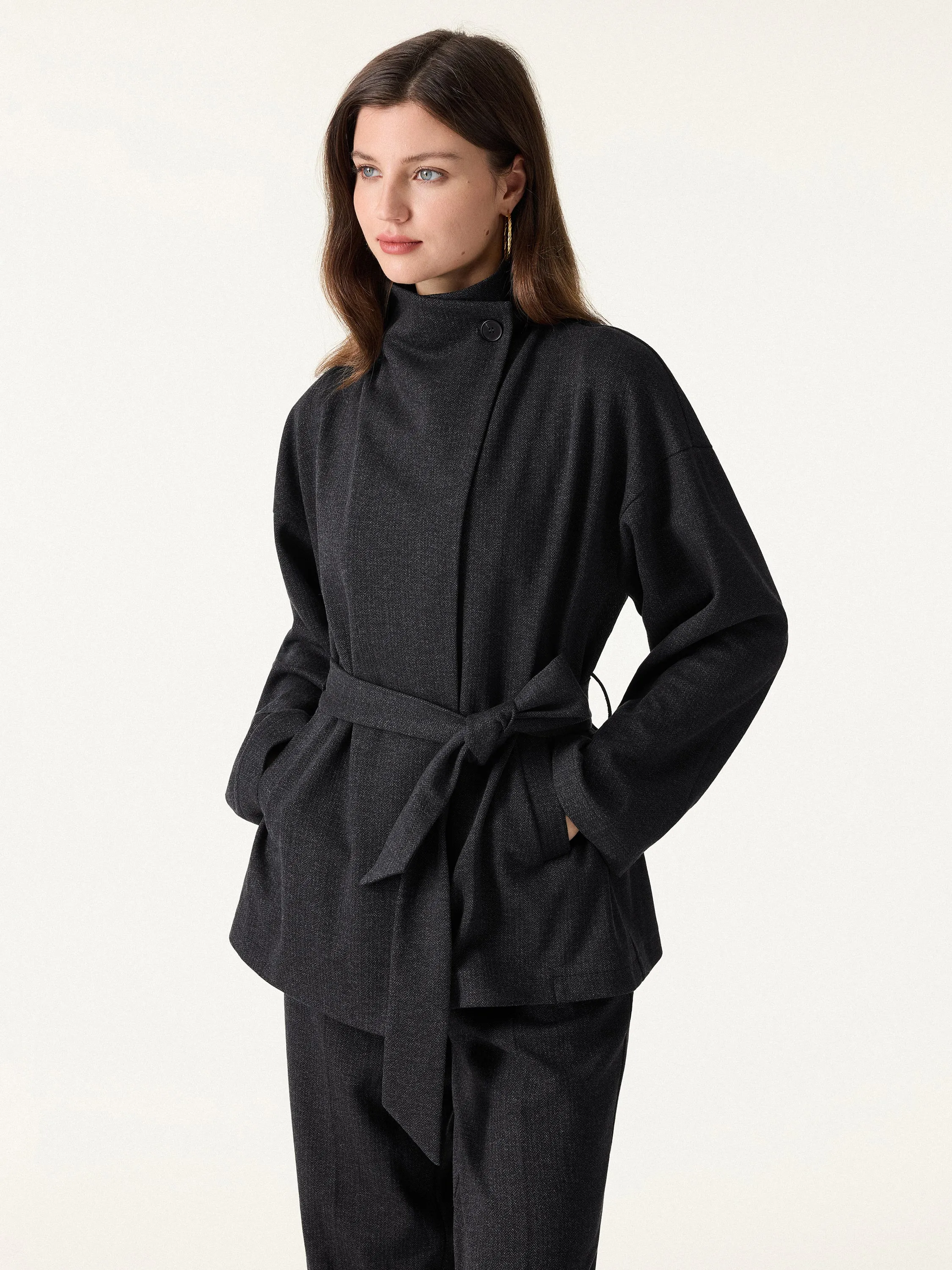 Herringbone Retro Belted Jacket with Pockets sold by OGLmove product image thumbnail 4
