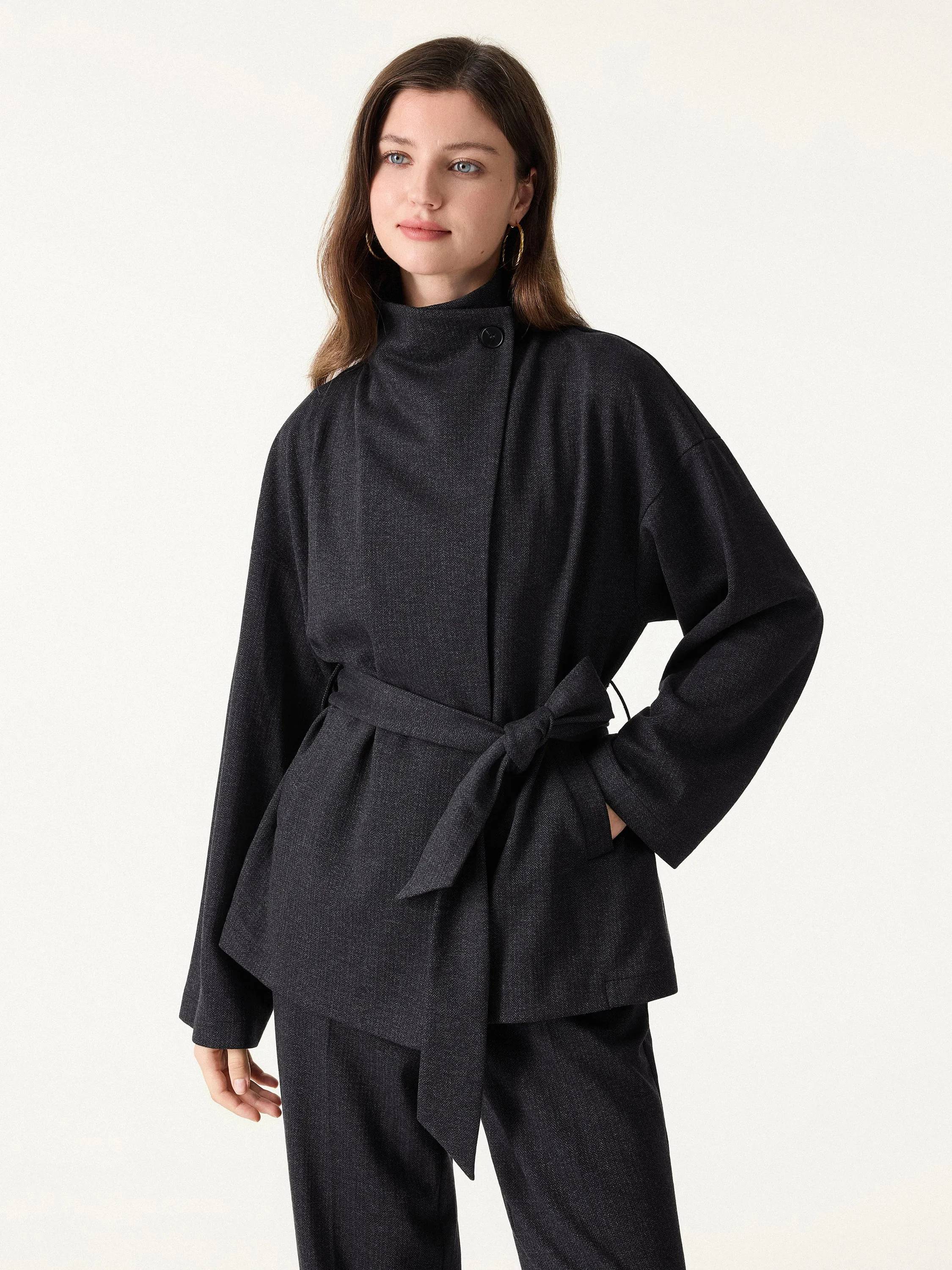 Herringbone Retro Belted Jacket with Pockets sold by OGLmove