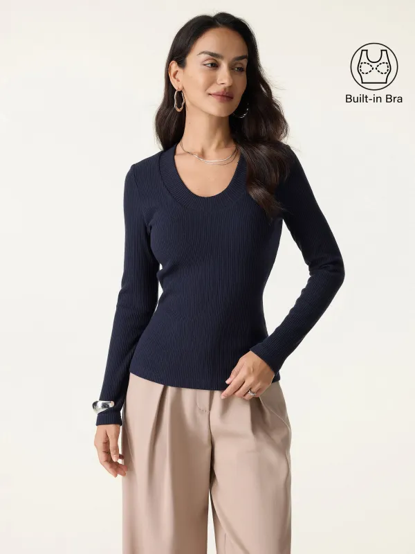 Essential Scoop Neck Ribbed Long Sleeve Brami sold by ogl move