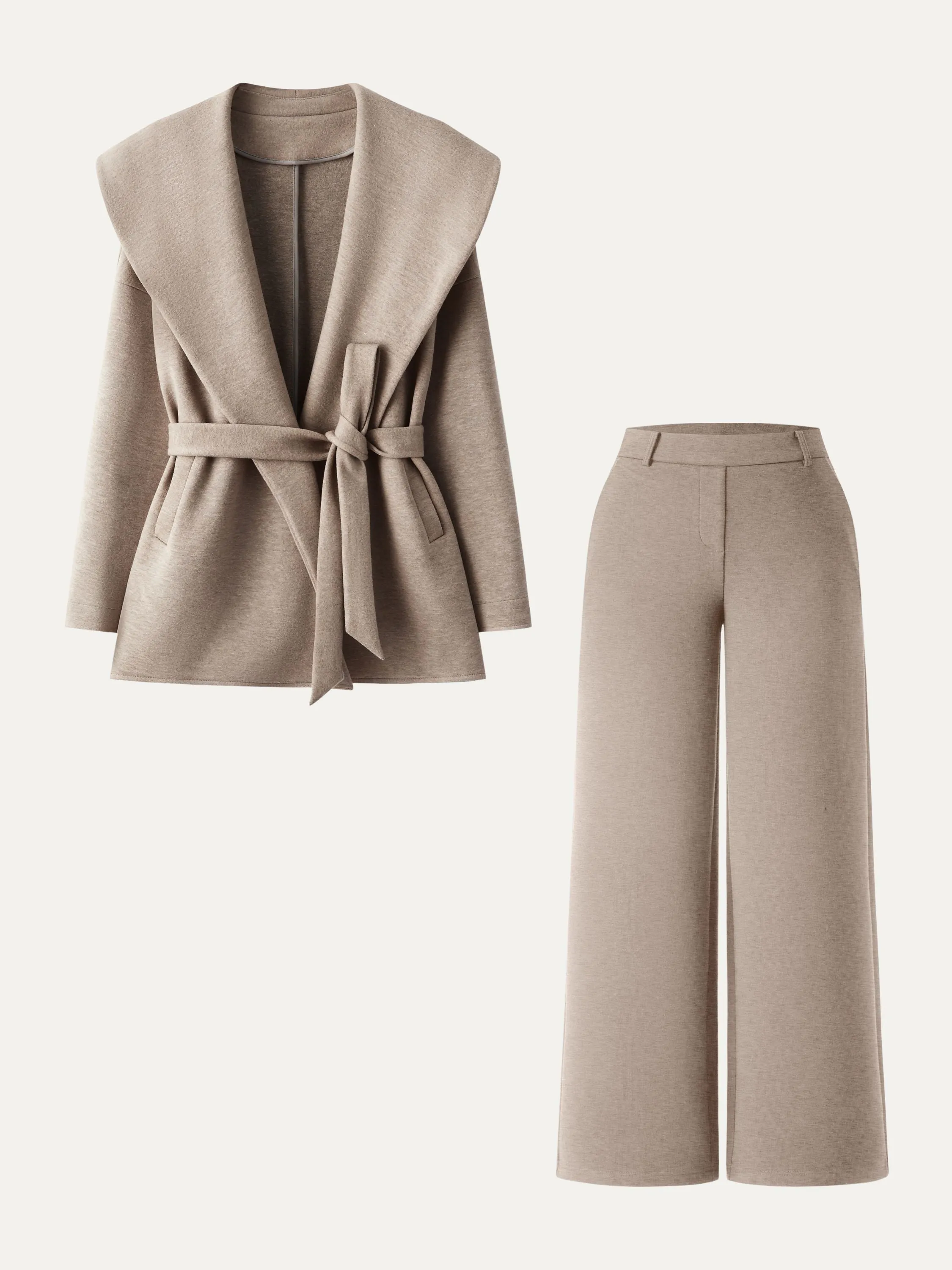 2Pcs Set Petite Straight Pants with Pockets & Belted Shawl Collar Robe Jacket sold by OGLmove product image thumbnail 4