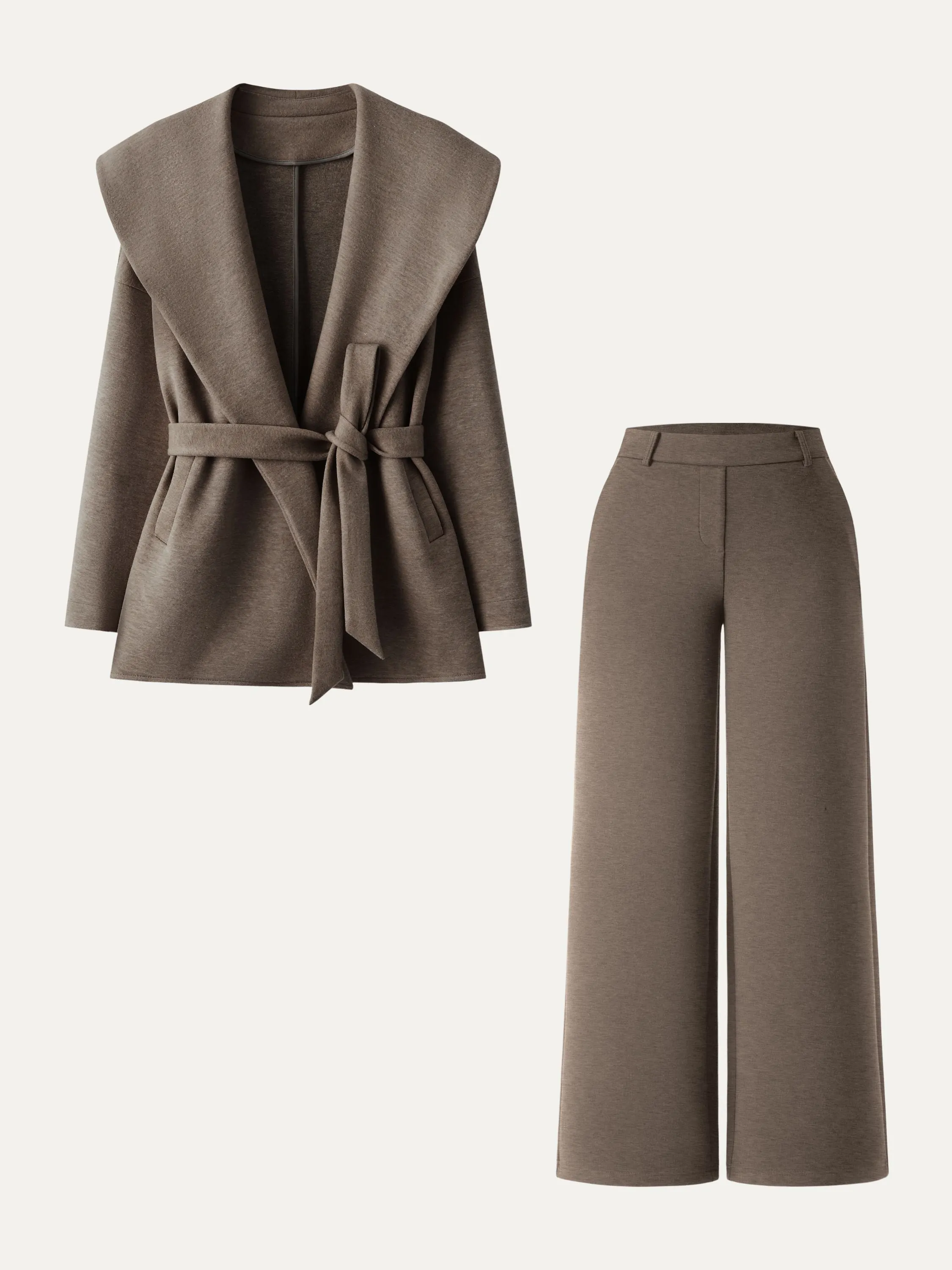 2Pcs Set Petite Straight Pants with Pockets & Belted Shawl Collar Robe Jacket sold by OGLmove product image thumbnail 5