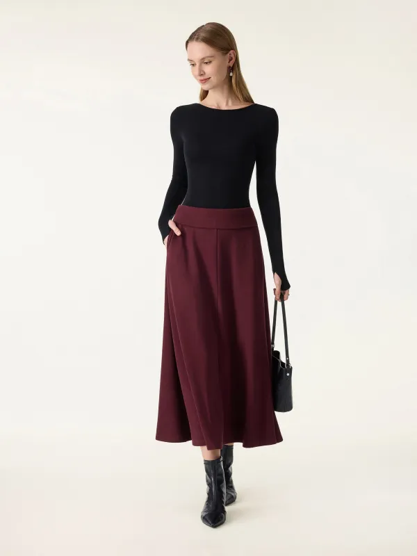 Tummy-Warmer Midi Pull-on A-Line Skirt with Pockets sold by OGLmove