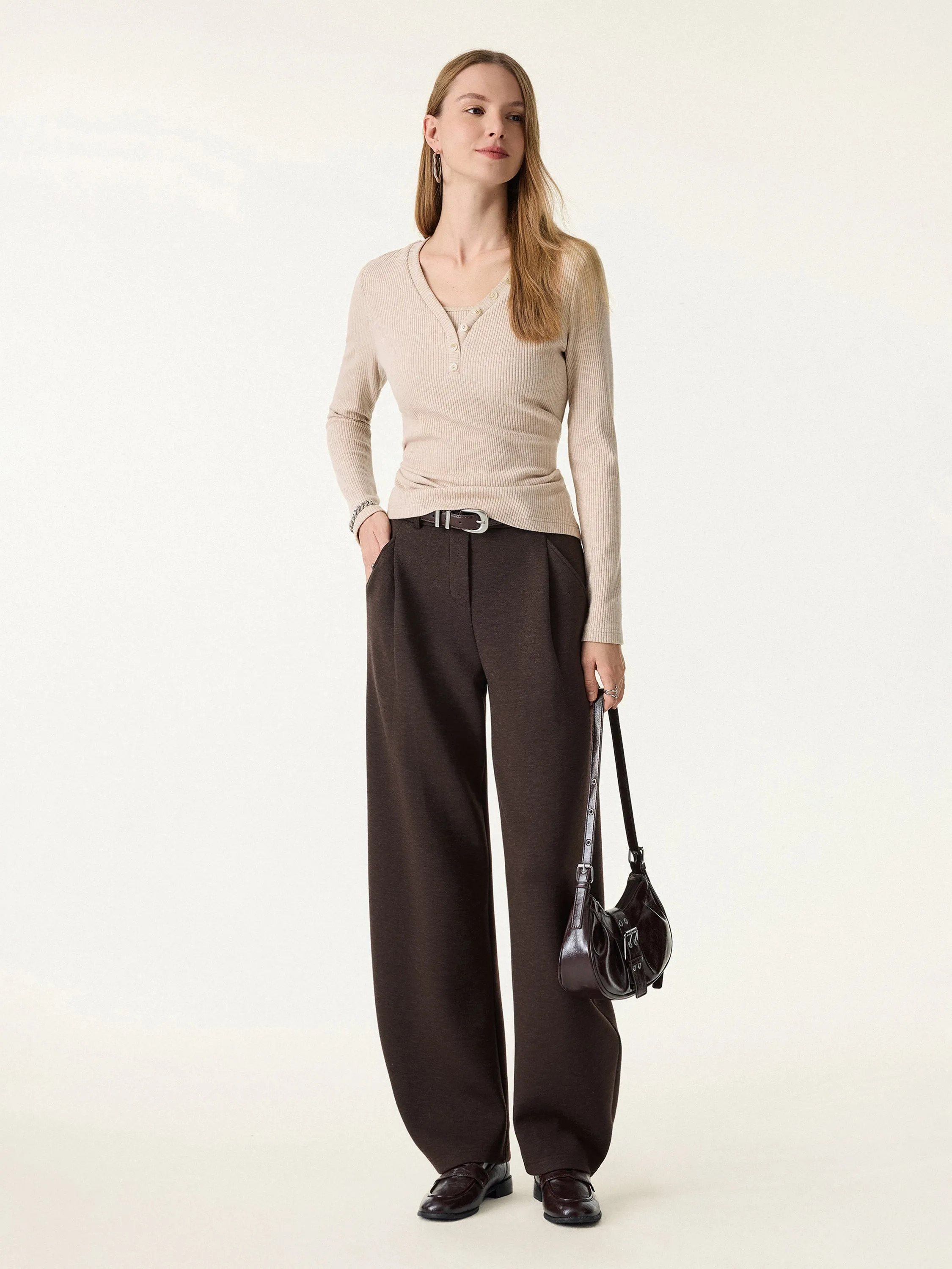 Cozy Knit Mid Rise Barrel Leg Pull-on Pants sold by OGLmove product image thumbnail 3