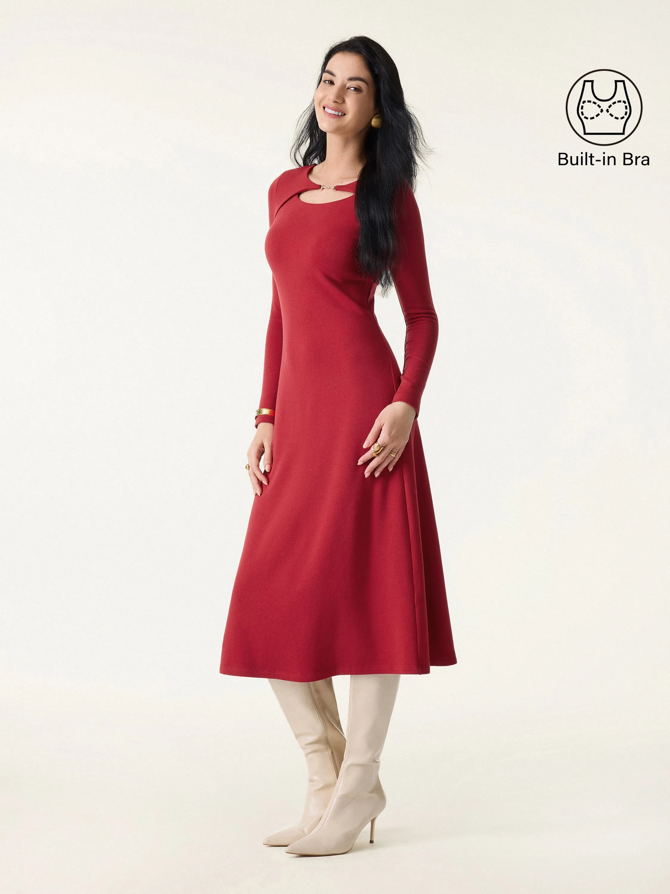 Metal Chain Detail Boatneck Midi Brami Dress sold by OGLmove product image thumbnail 4